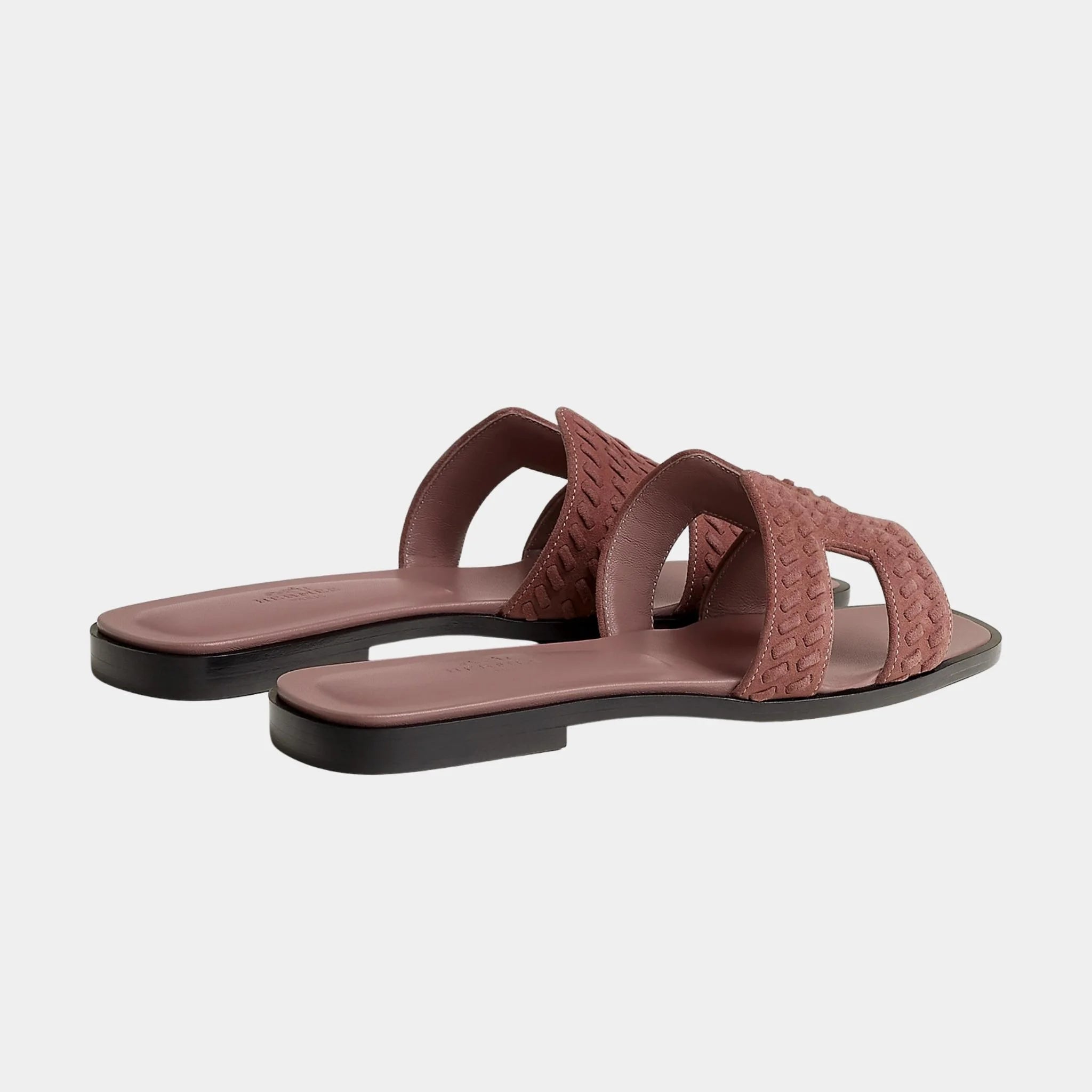 Hermes Oran Sandals in Braided Goat Suede, Rose Antique, Back