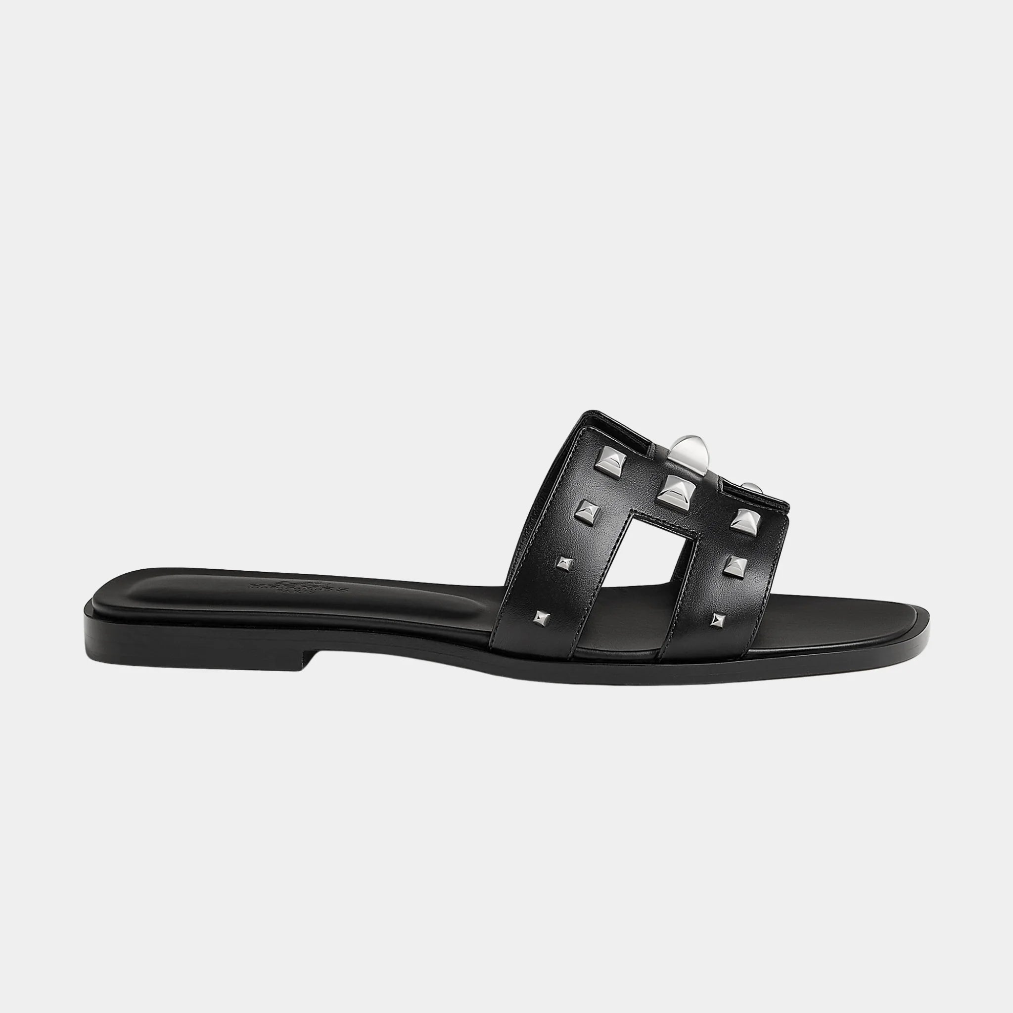 Hermes Oran Sandals in Calfskin with Studs, Noir, Side