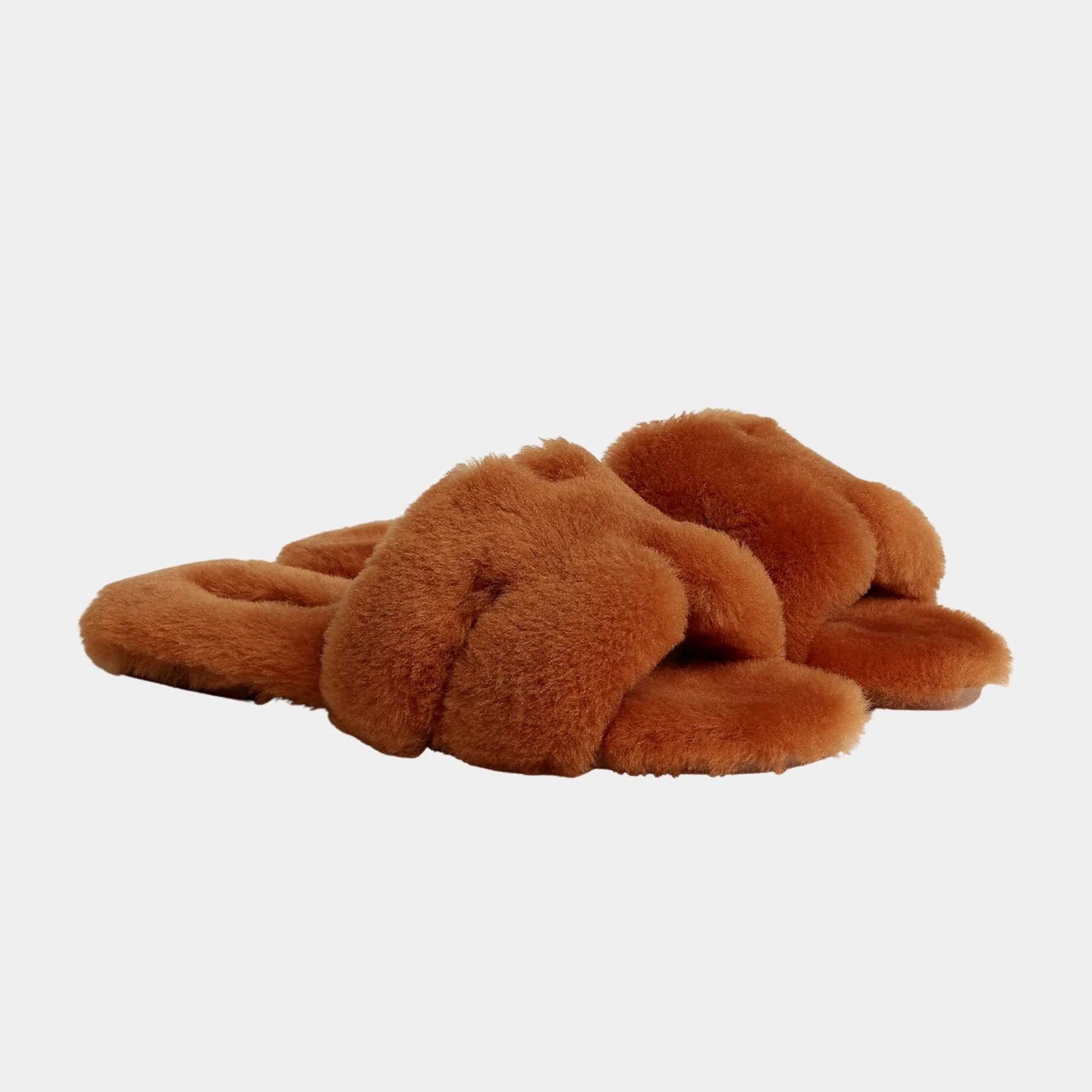Hermes Oran Sandals in Sheepskin, Naturel, Front