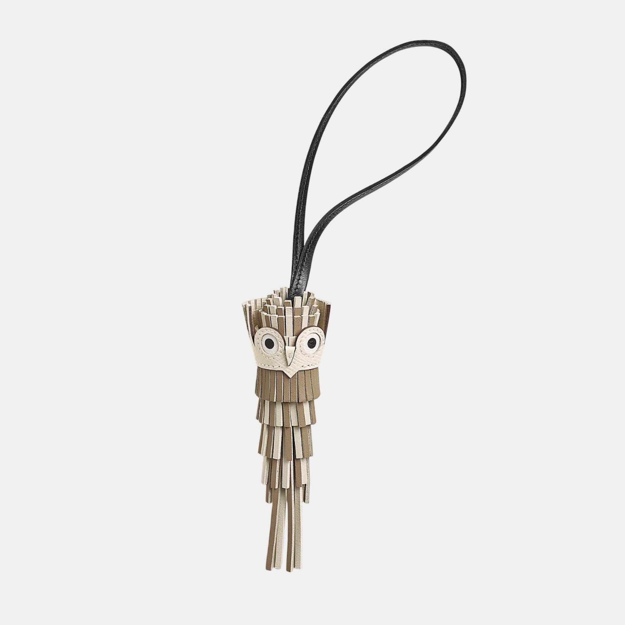 Hermes Owl Bag Charm, Craie, Noir, Nata, Blanc