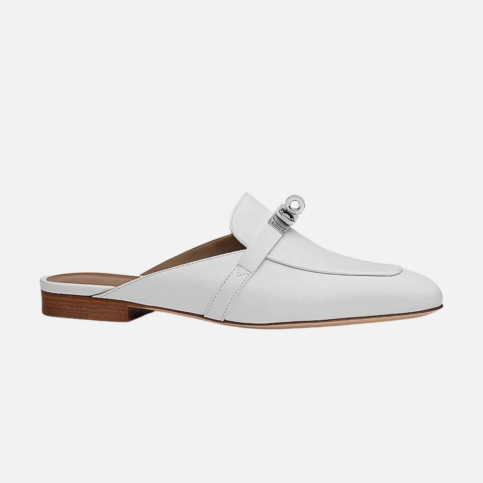 Hermes Oz mule Calfskin PHW, Blanc, Side