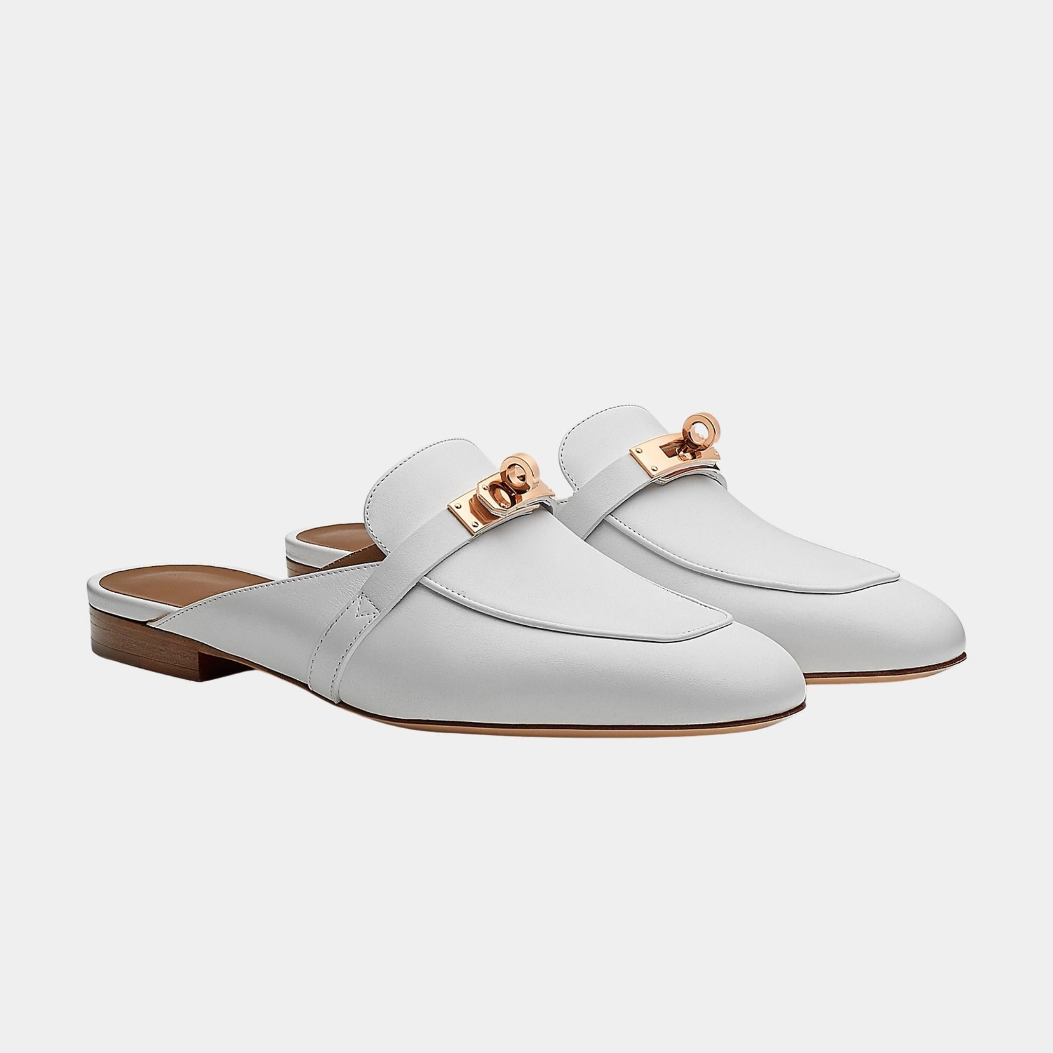 Hermes Oz Mule Calfskin RGHW, Blanc, Front