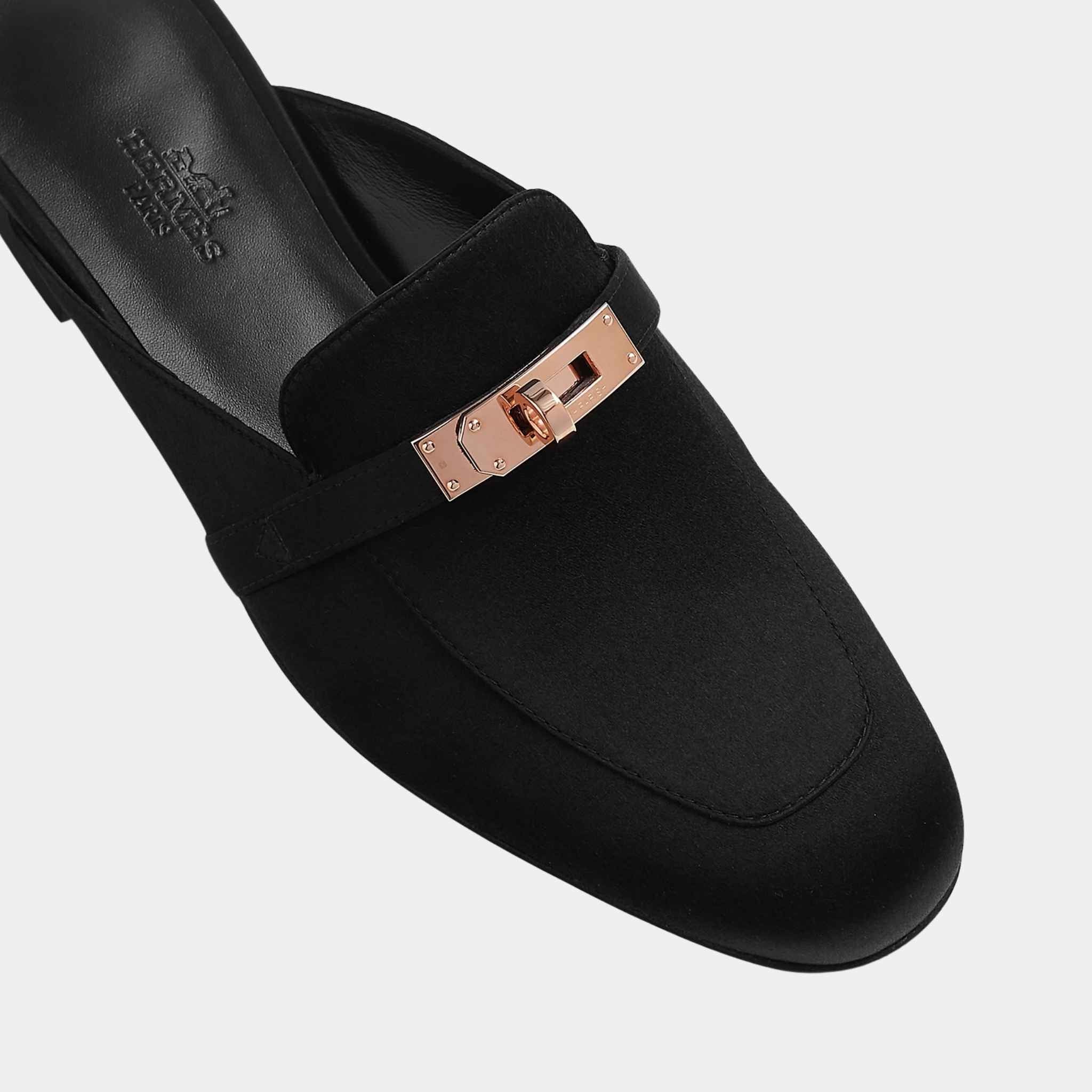 Hermes Oz Mule in Satin Crepe RGHW, Noir, Top