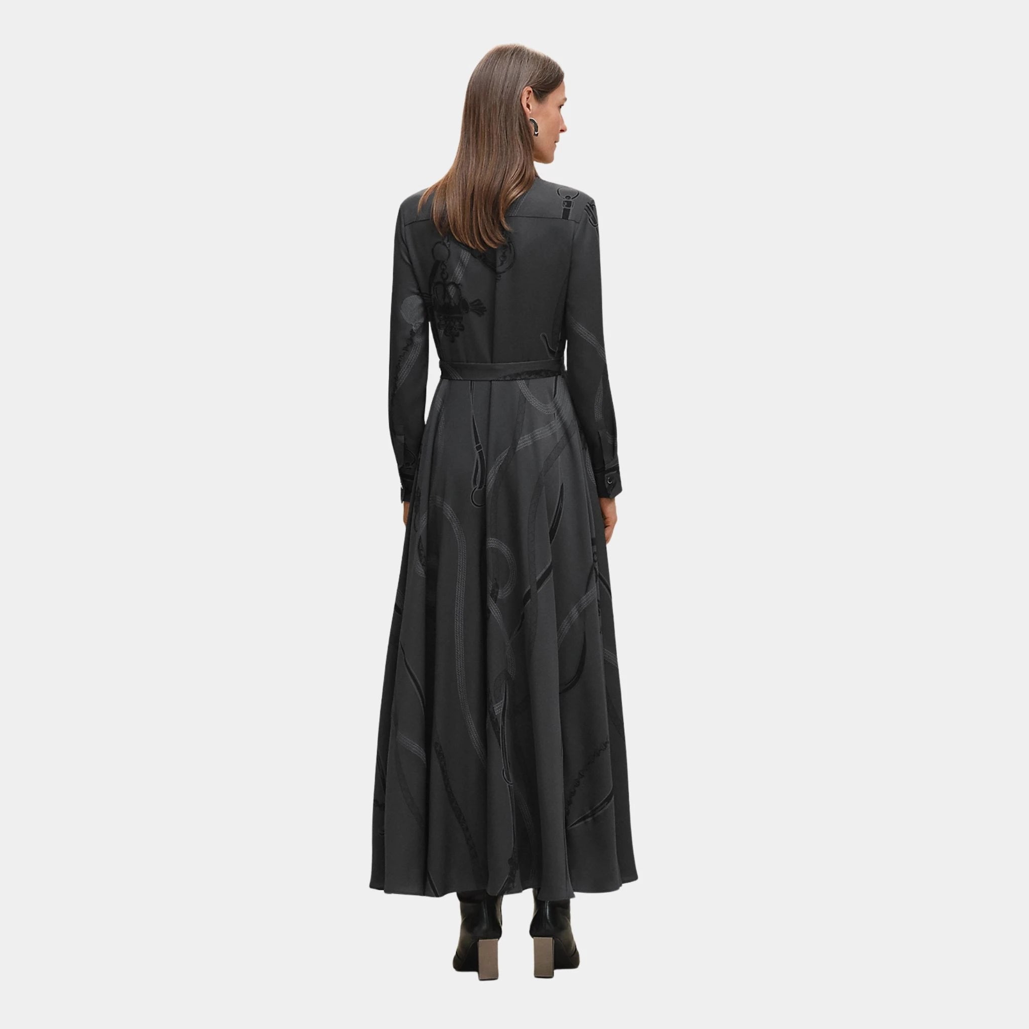 Hermes Palefroi Remix Buttoned Long Dress, Gris Charbon, Back