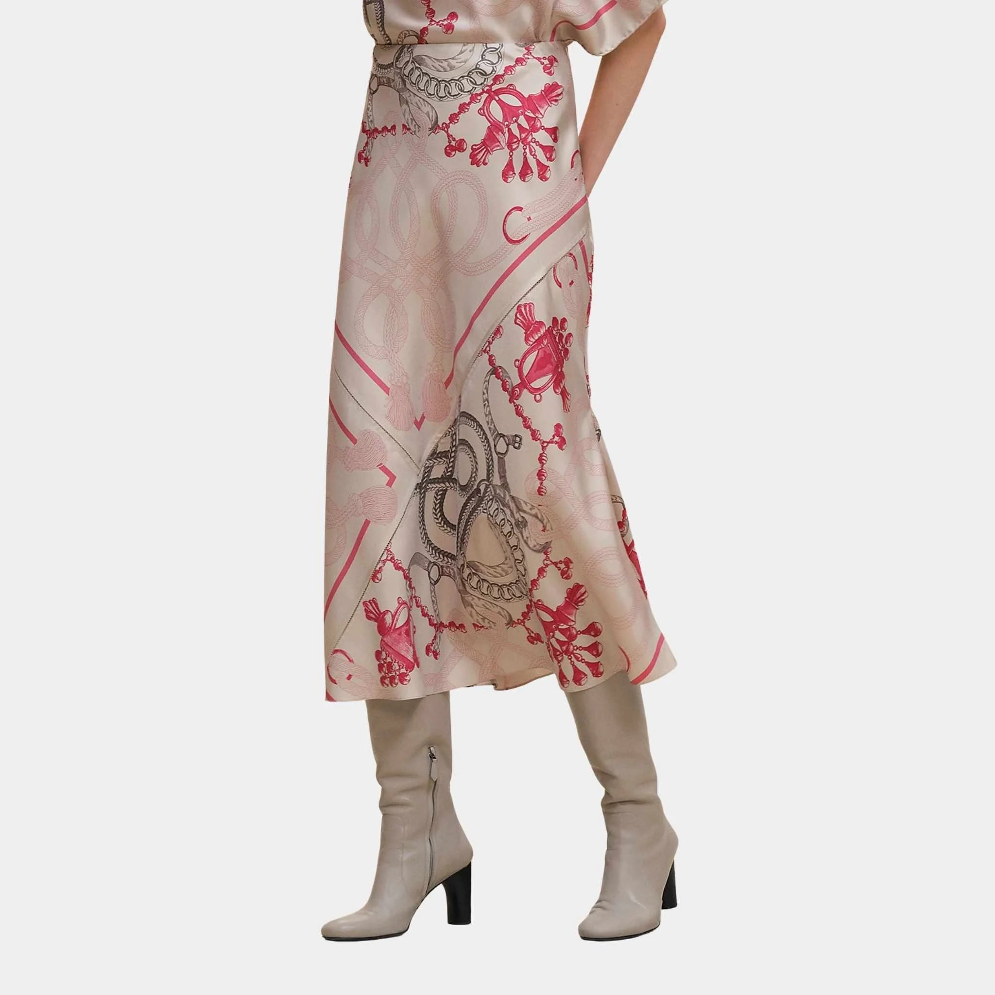 Hermes Palefroi Remix Flowy Slanted Skirt, Beige Avoine, Front