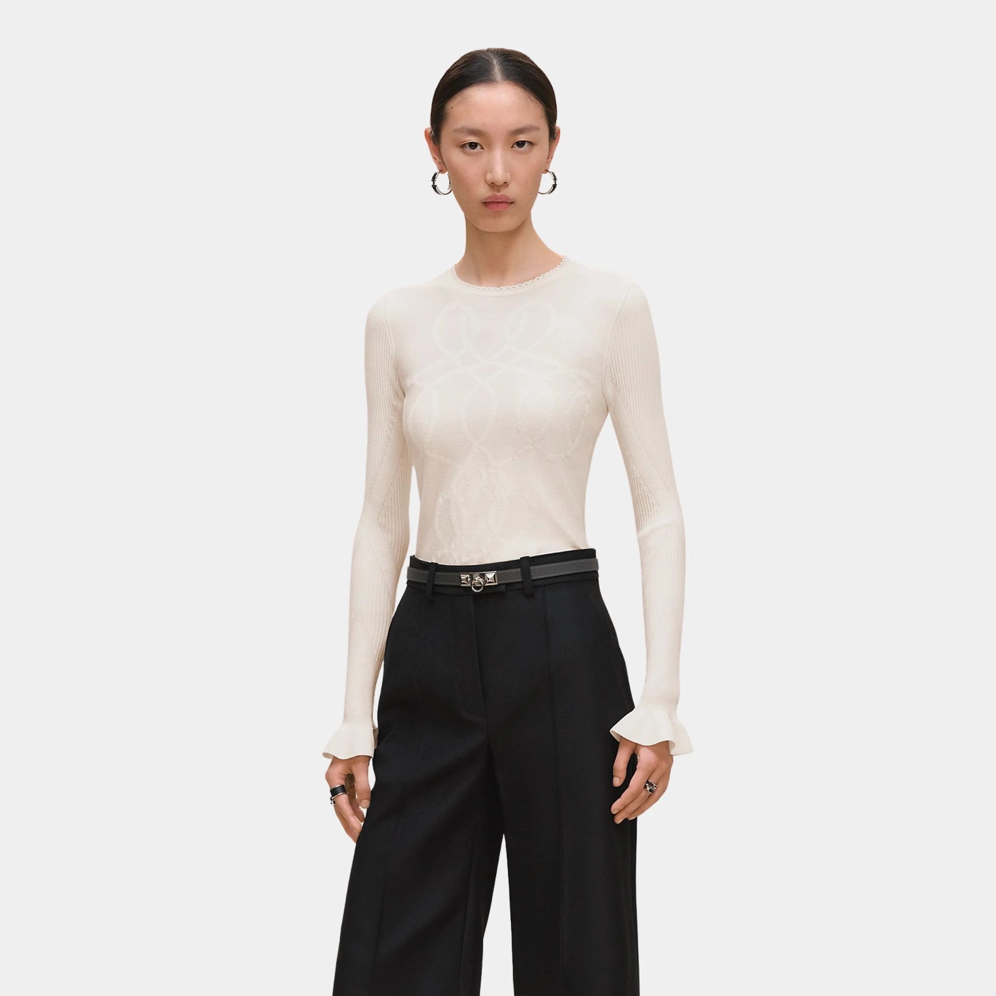 Hermes Palefroi Remix Light Long-sleeve Sweater, Blanc Naturel, Front