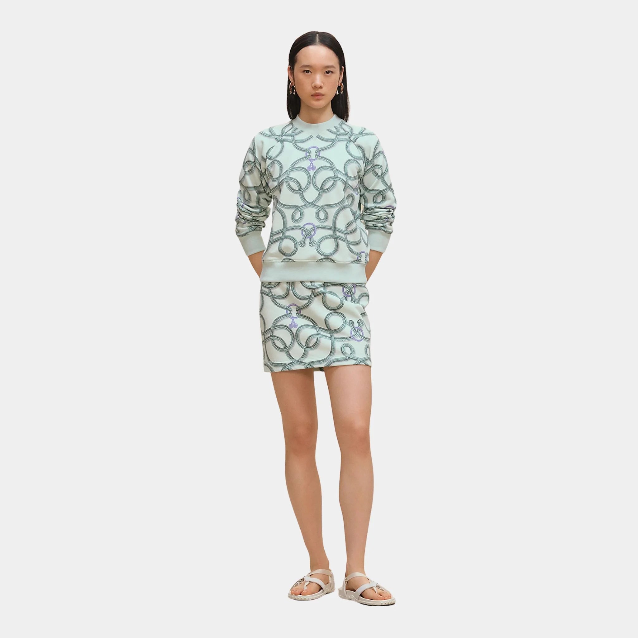 Hermes Palefroi Remix Printed Mini Skirt, Vert Embrun, Front