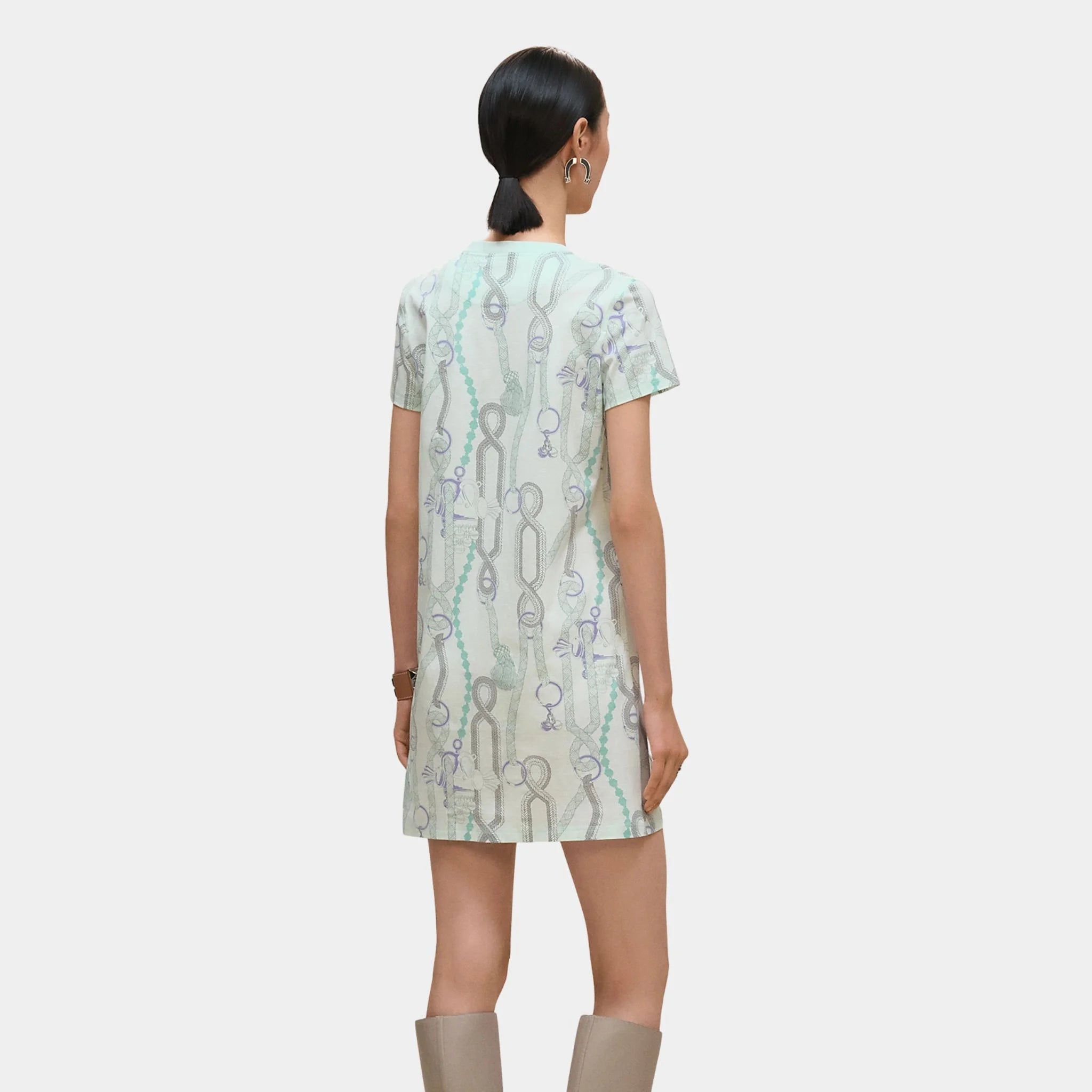 Hermes Palefroi Remix Printed Straight Dress, Vert Embrun, Back