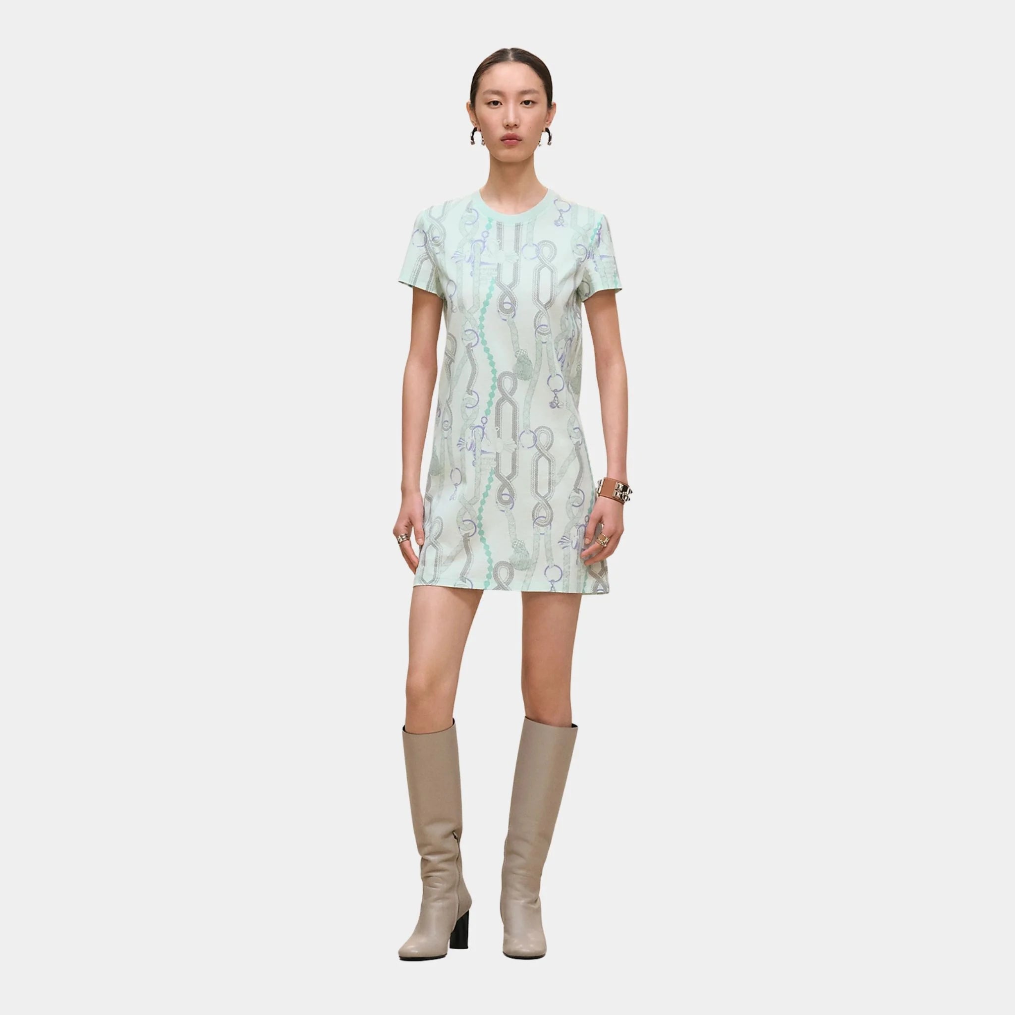 Hermes Palefroi Remix Printed Straight Dress, Vert Embrun, Front