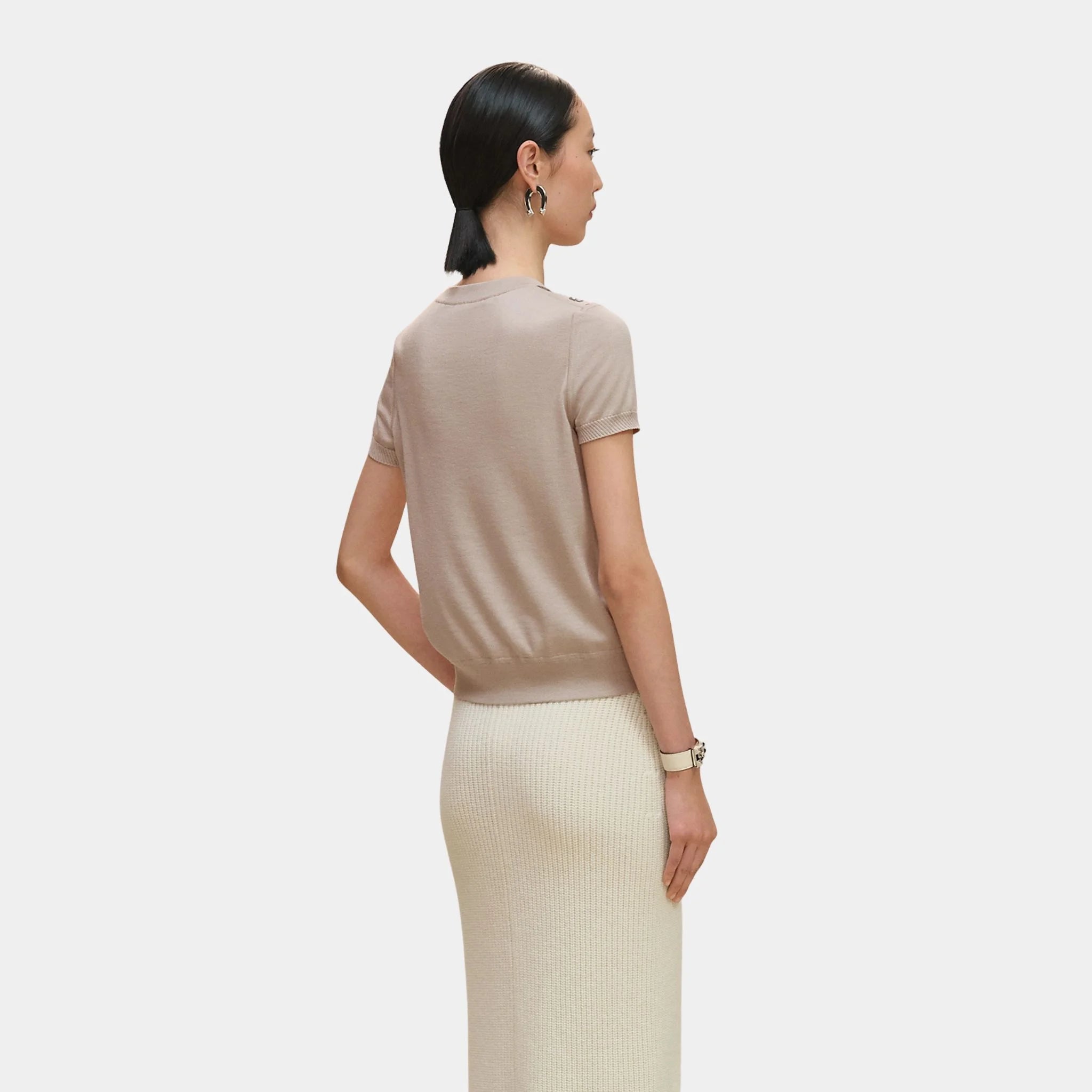 Hermes Palefroi Remix Short-sleeve Twillaine Sweater, Beige Avoine, Back