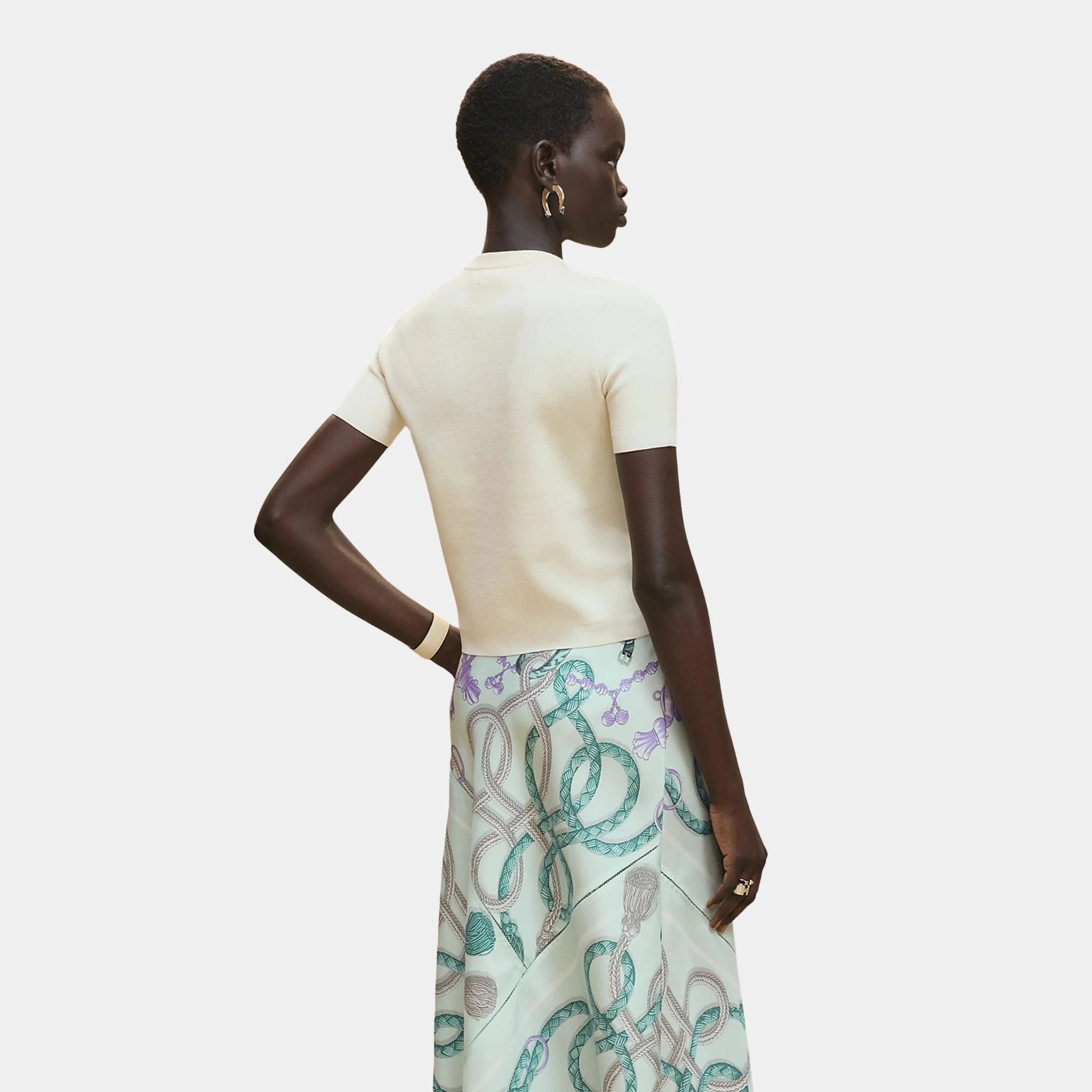 Hermes Palefroi Remix Short-sleeve Sweater in Knit, Blanc Naturel, Back