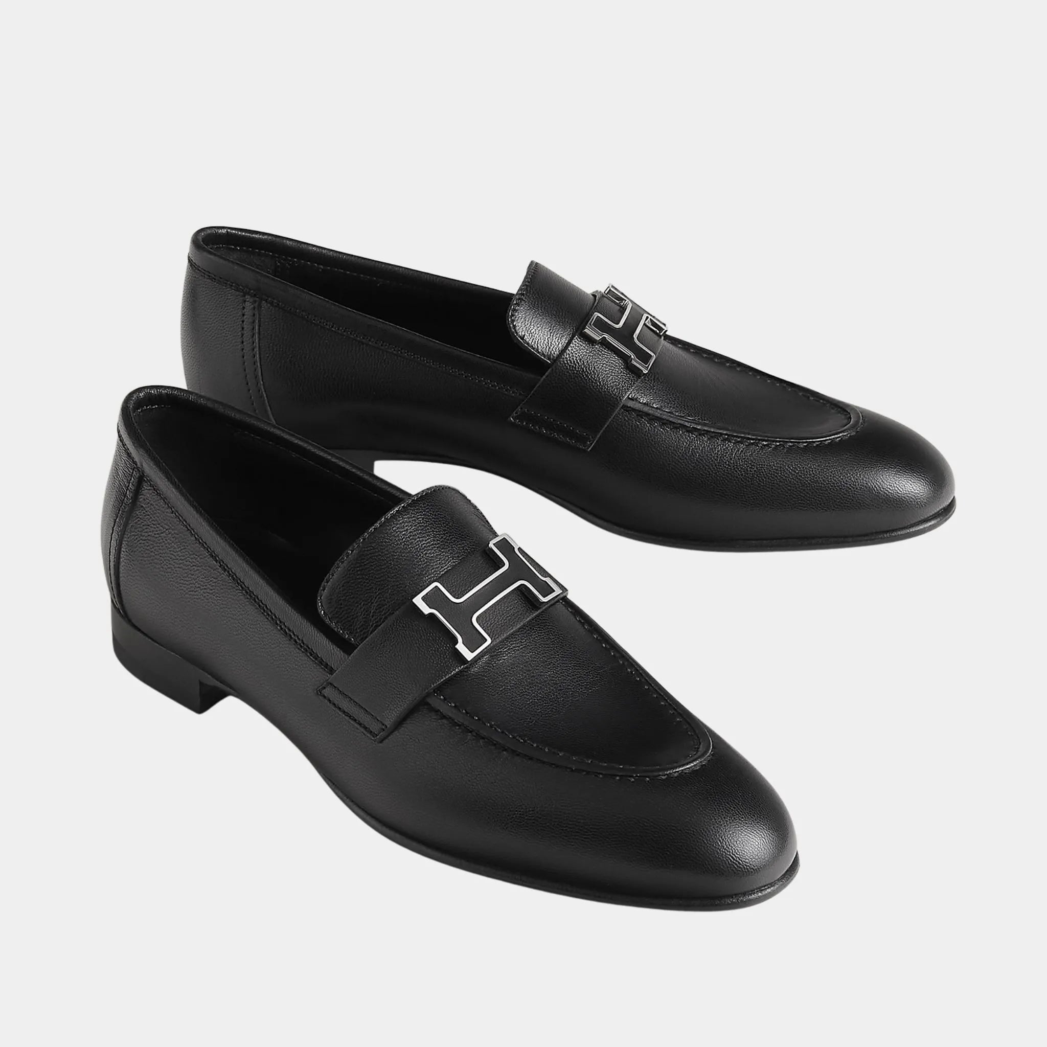 Hermes Paris Loafer Goatskin Paris Buckle Women, Noir, Front