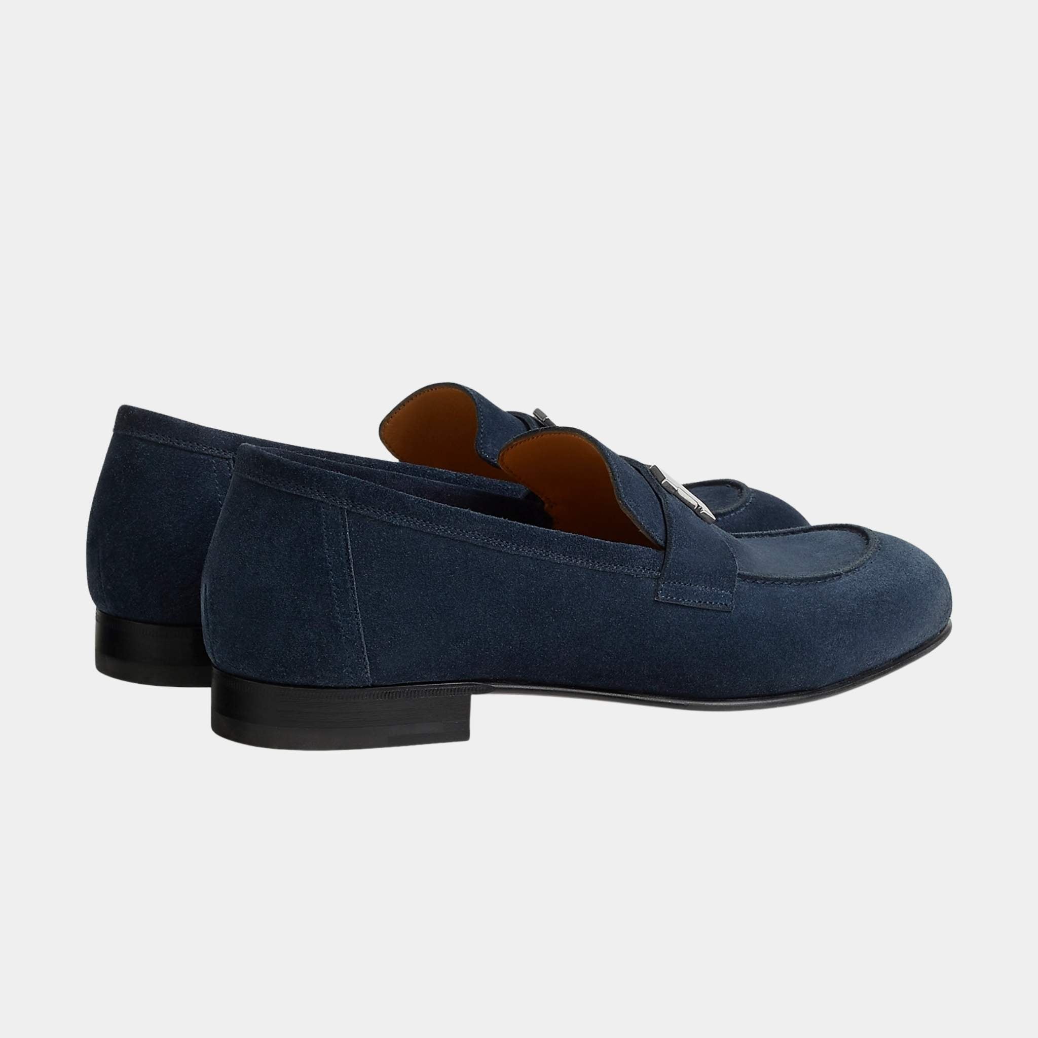 Hermes Paris Loafer in Suede Goatskin Men, Bleu Ocean, Back
