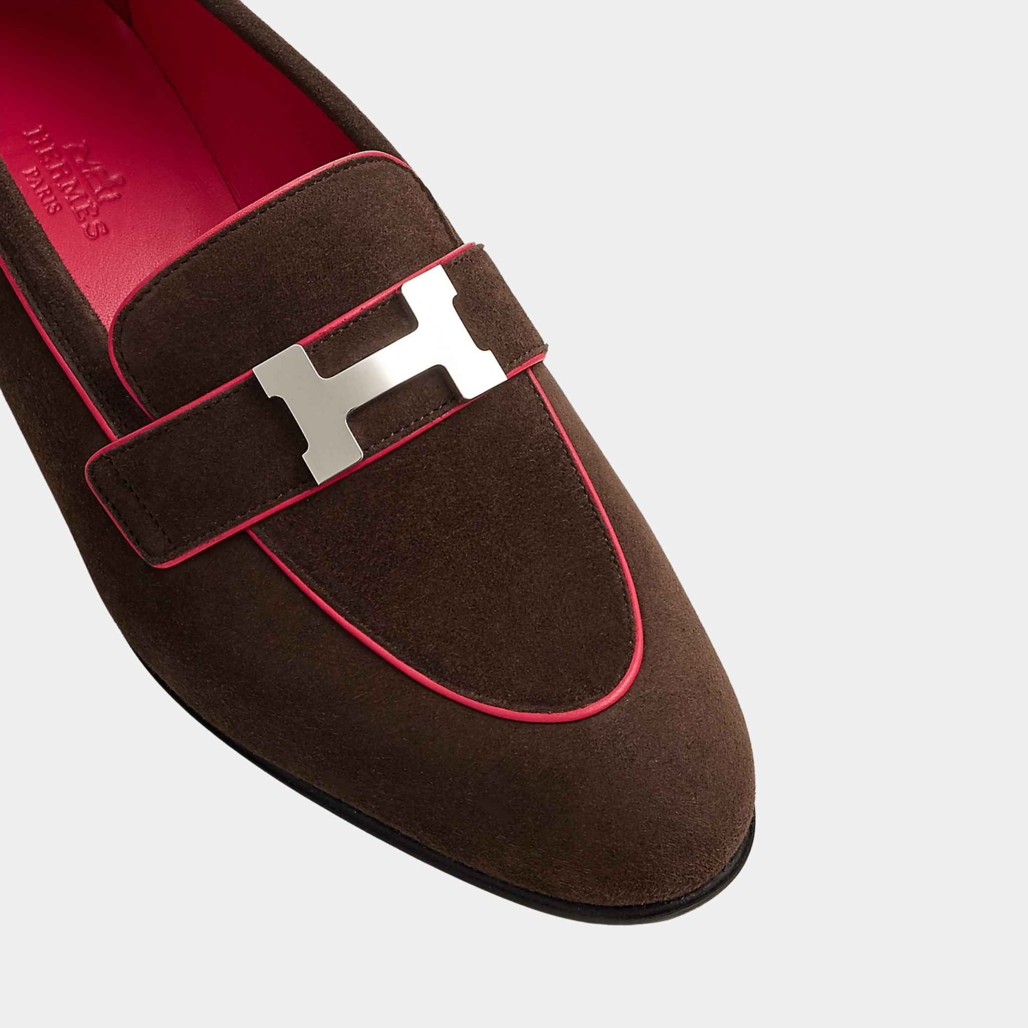 Hermes Paris Loafer in Suede Goatskin and Nappa Leather Piping Women, Top