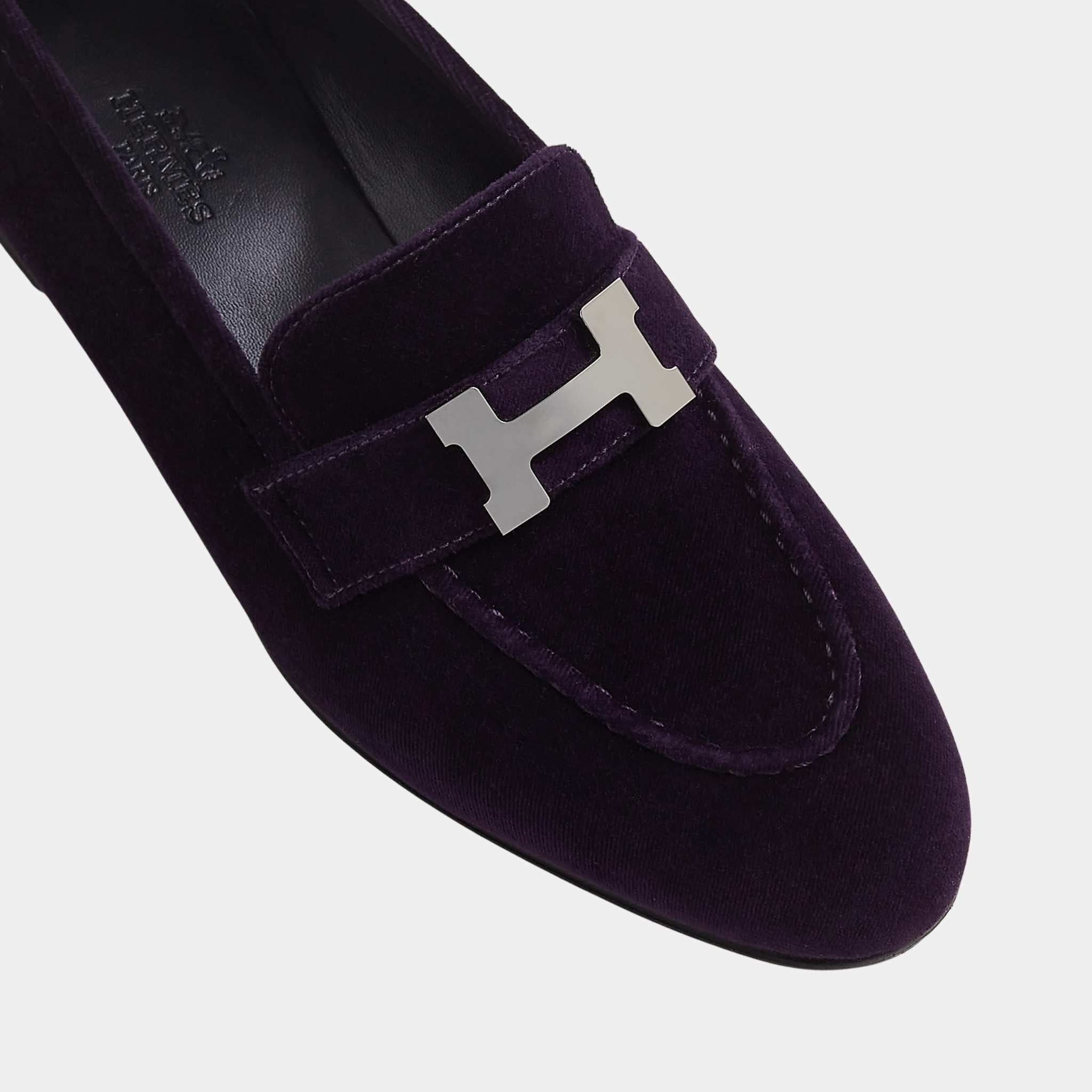 Hermes Paris Loafer in Velvet Women, Violet Fonce, Top