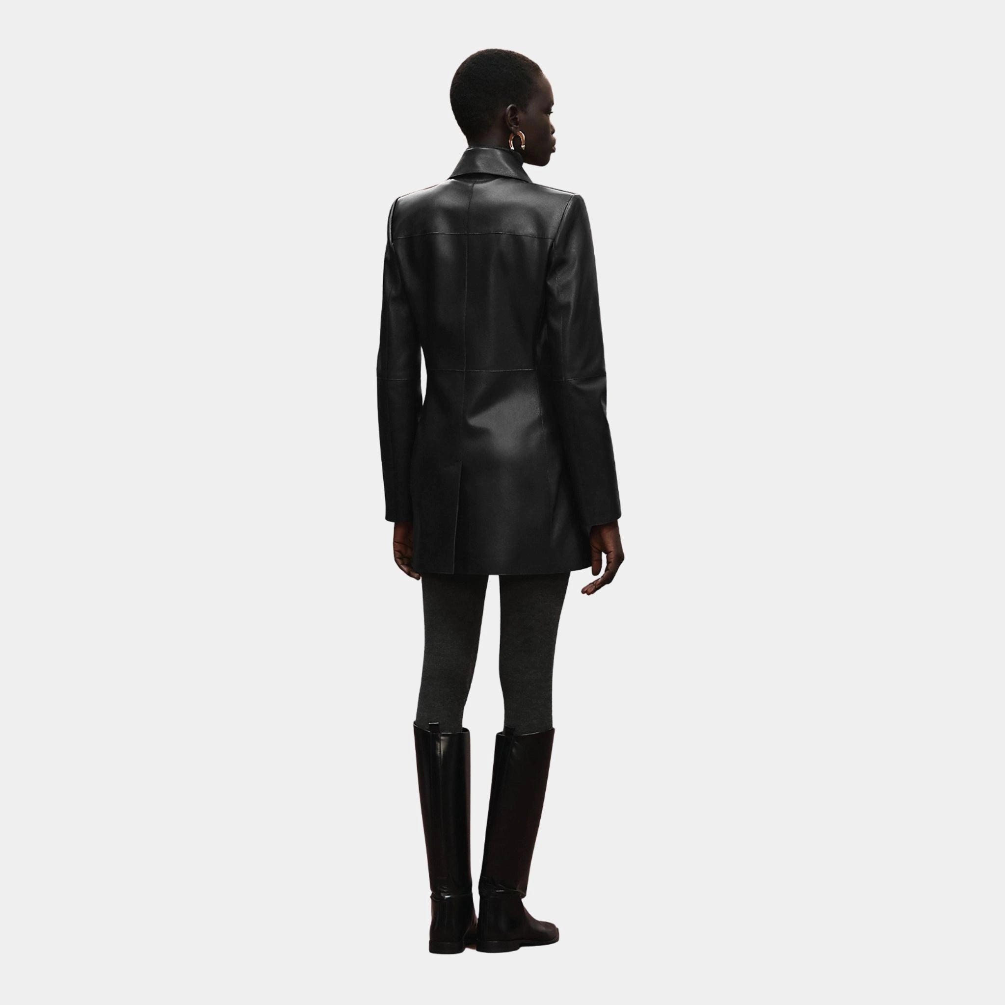 Hermes Pea Coat in Grained Calfskin, Noir, Back