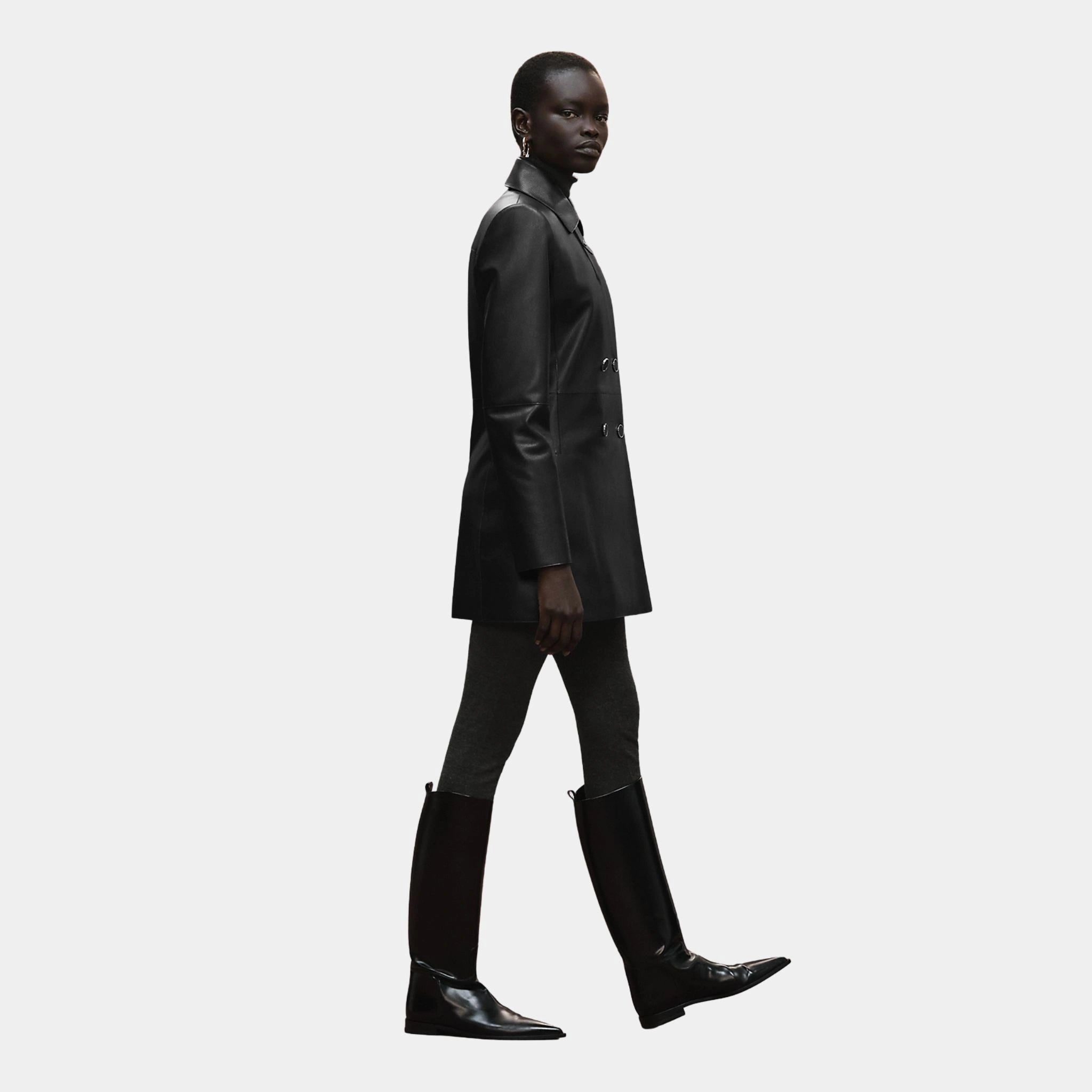 Hermes Pea Coat in Grained Calfskin, Noir, Side