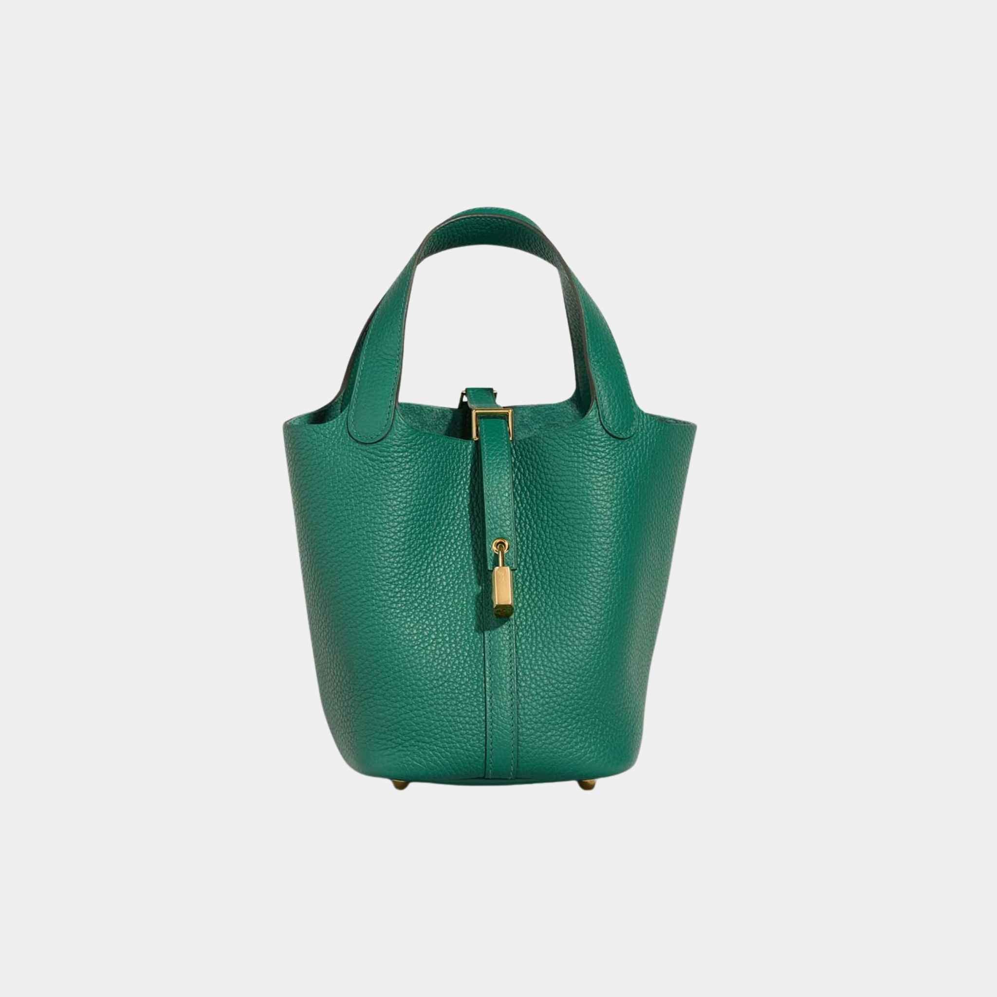 Hermes Picotin 18 Taurillon Clemence Vert Vertigo GHW, Front