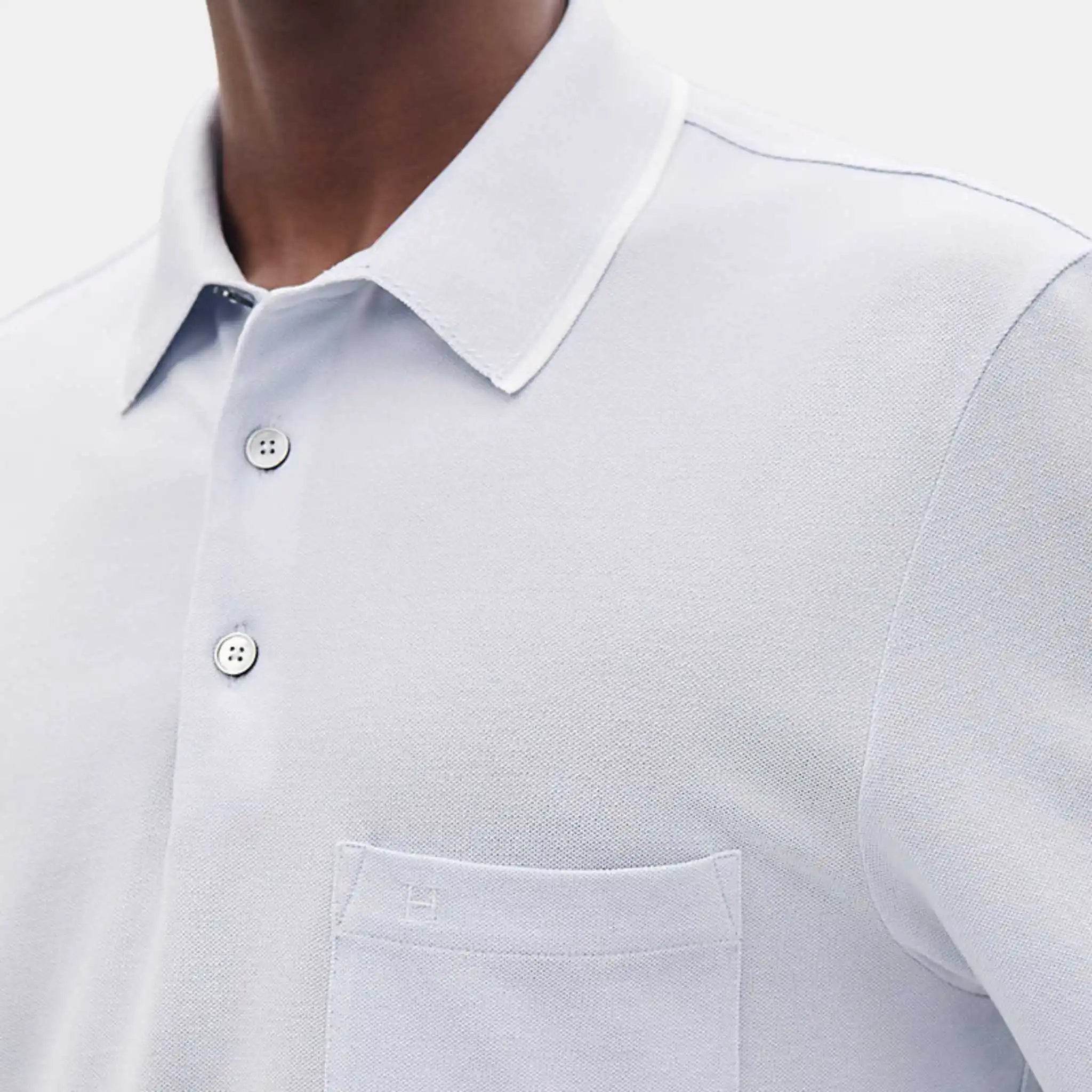 Hermes Piqures Sellier Polo Shirt Glacier, Front, Close Up, Model
