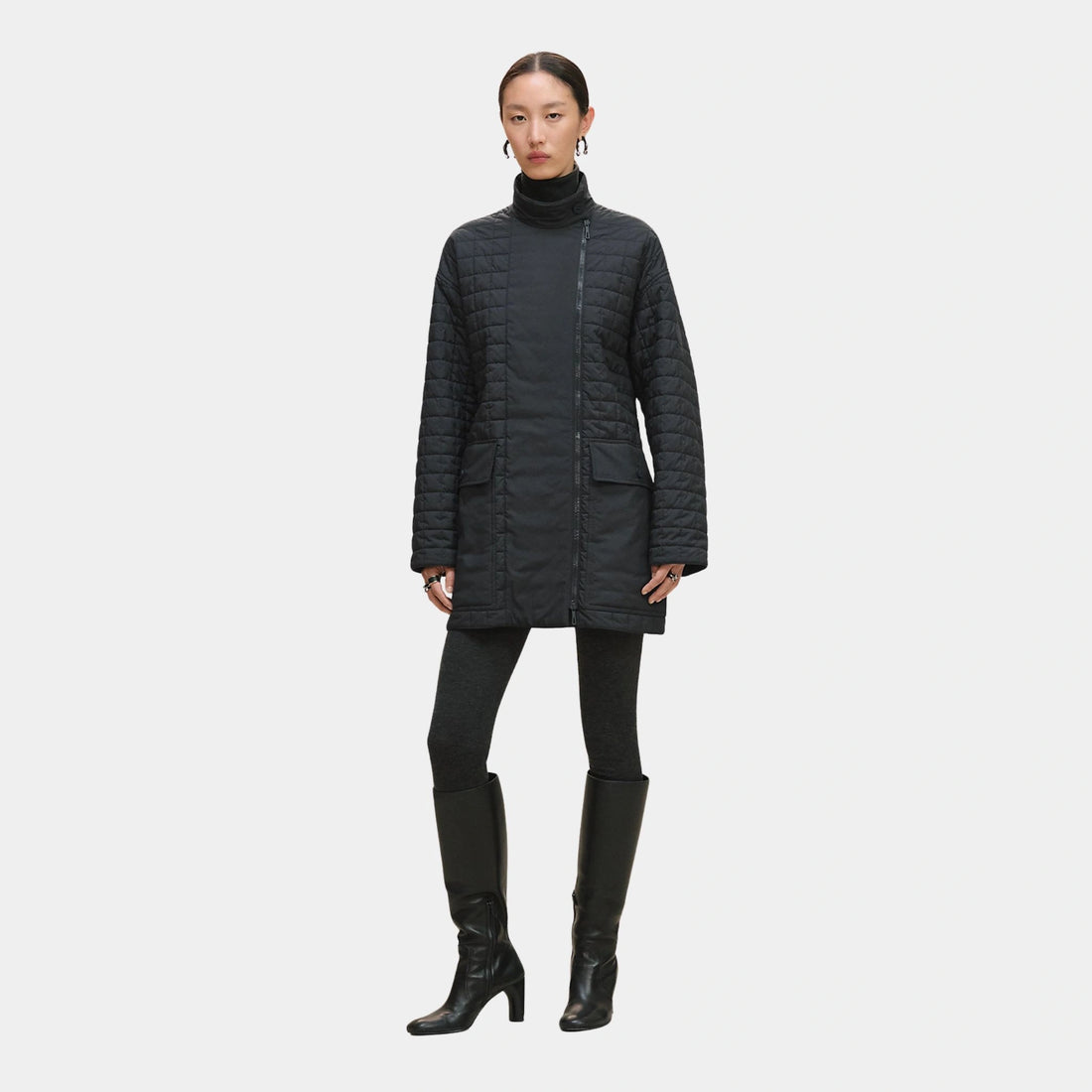 Hermes Quilted Coat in Plume Canvas, Bleu Noir, Front