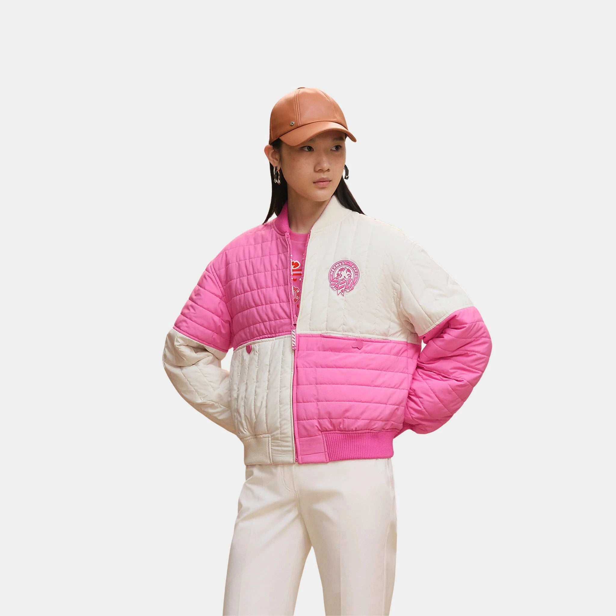 Hermes Reversible Bomber Jacket in Feather Canvas, Rose Sakura, Front