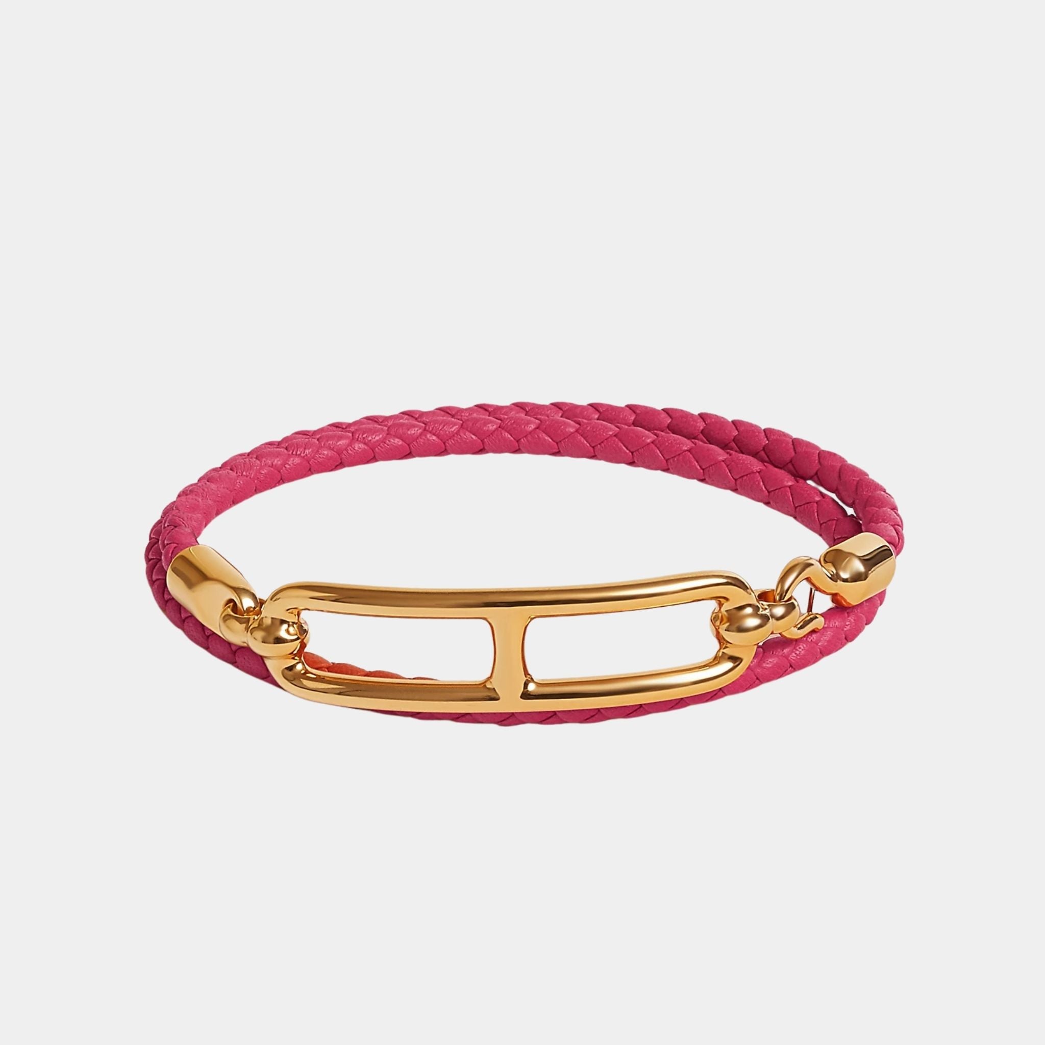 Hermes Roulis Double Tour Bracelet Swift Calfskin Gold Plated, Rose Mexico