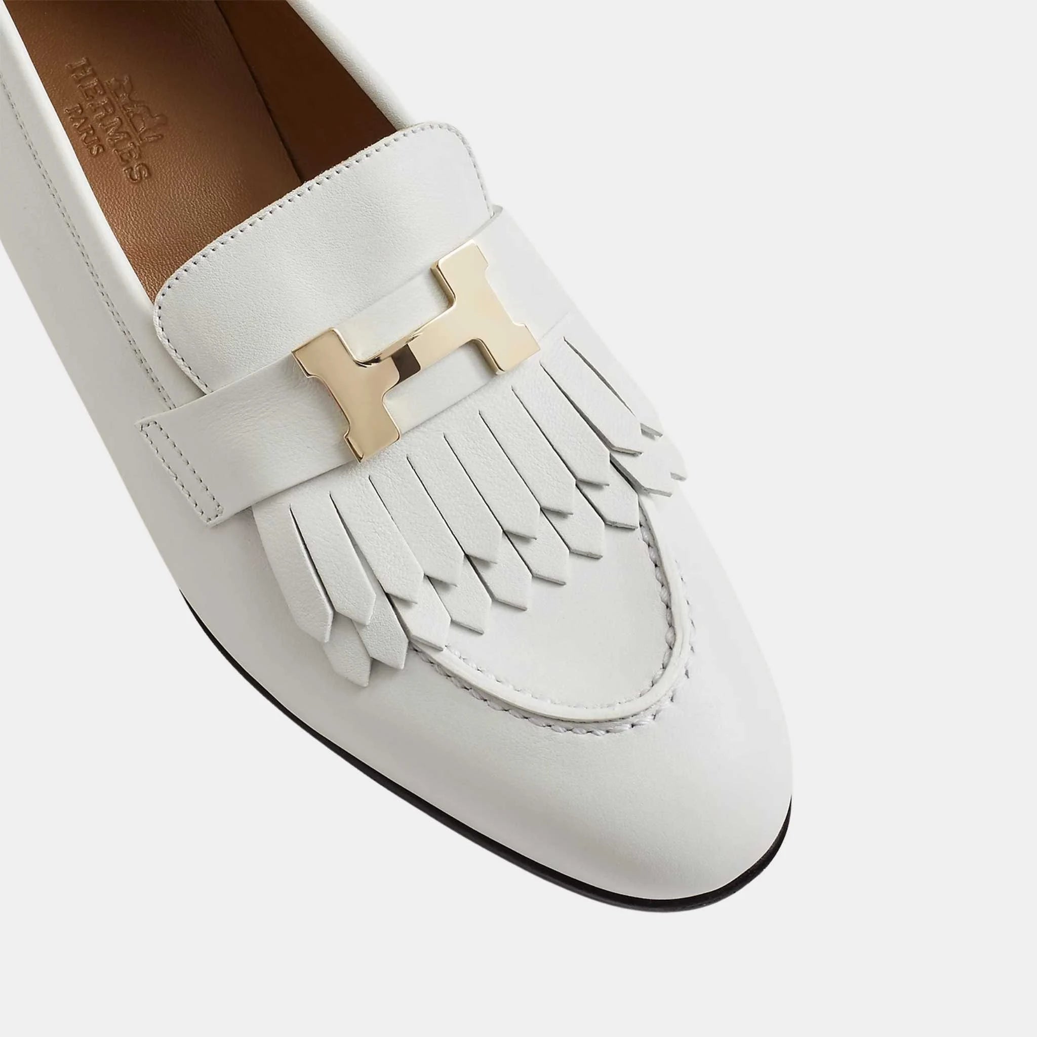 Hermes Royal Loafer in Calfskin with Gold Plated Buckle Women, Blanc, Top