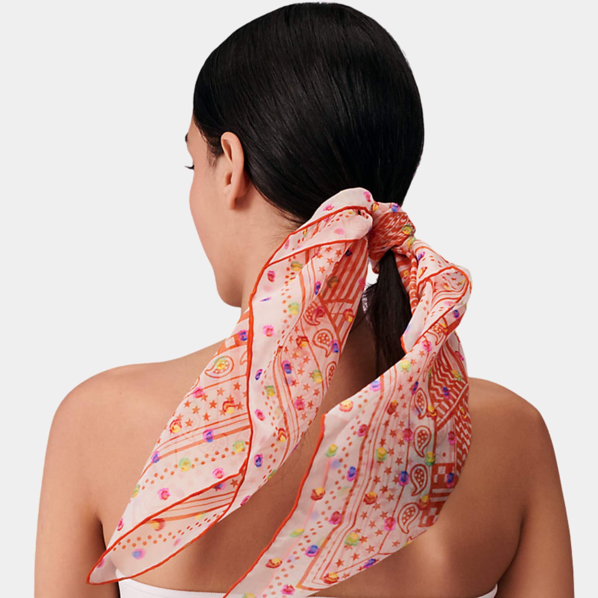 Hermes Sangles en Zig Zag Pois Rainbow Scarf 60, Orange, Model
