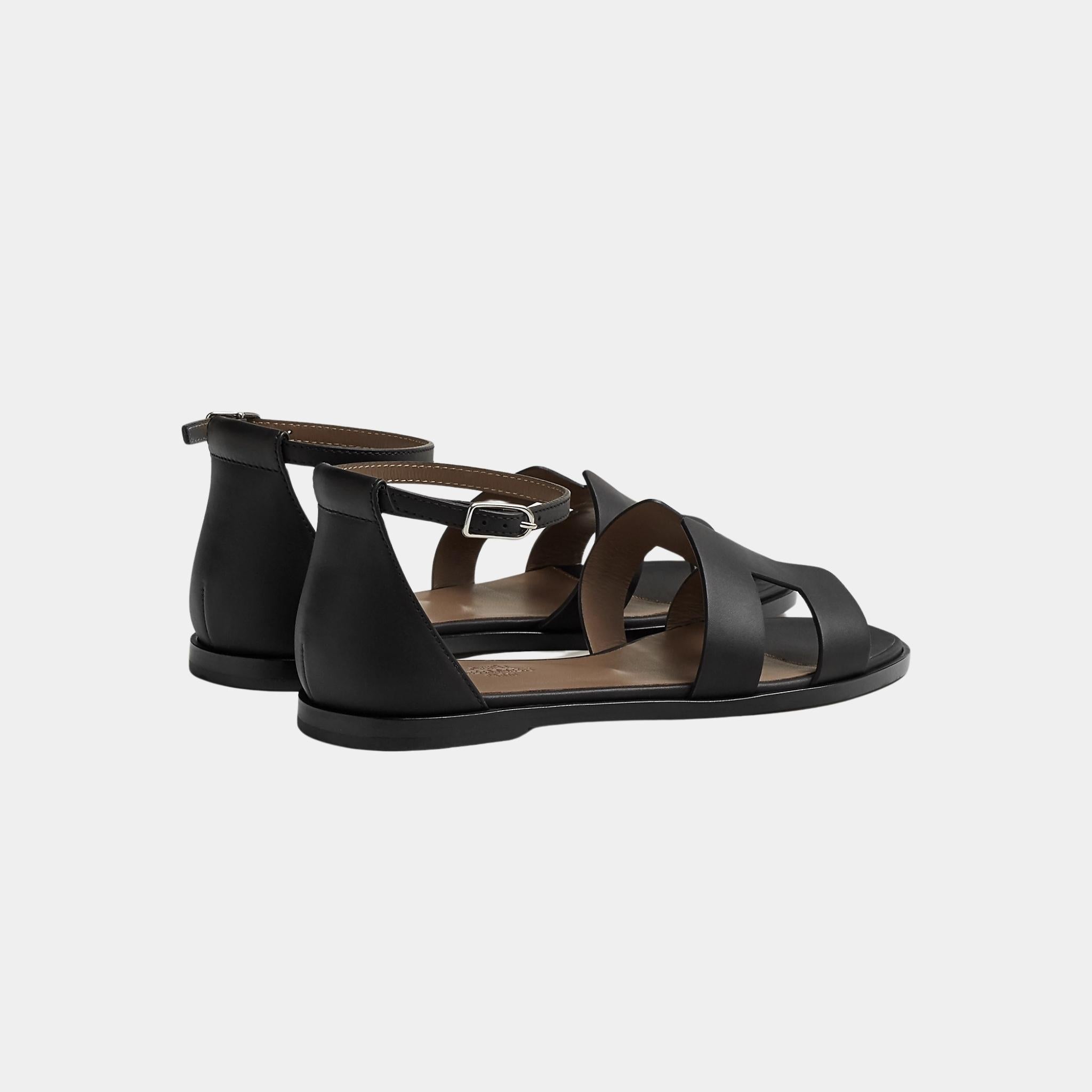 Hermes Santorini Sandal Calfskin, Black, Back
