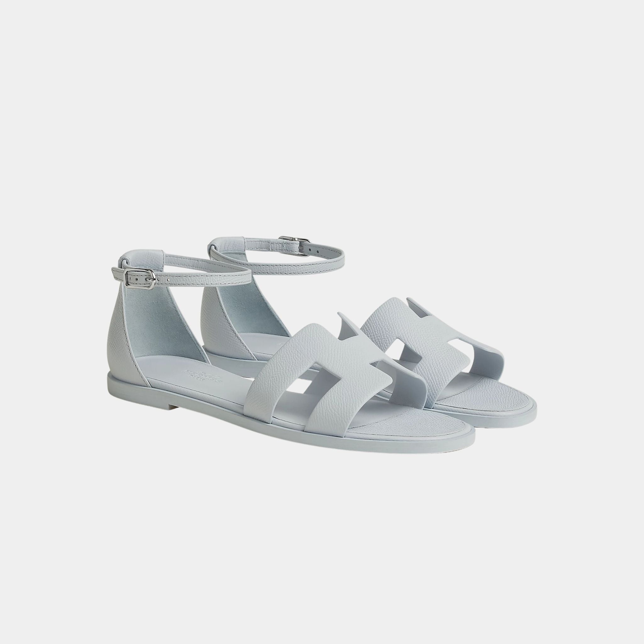 Hermes Santorini Sandals Epsom Calfskin, Bleu Glacier, Front