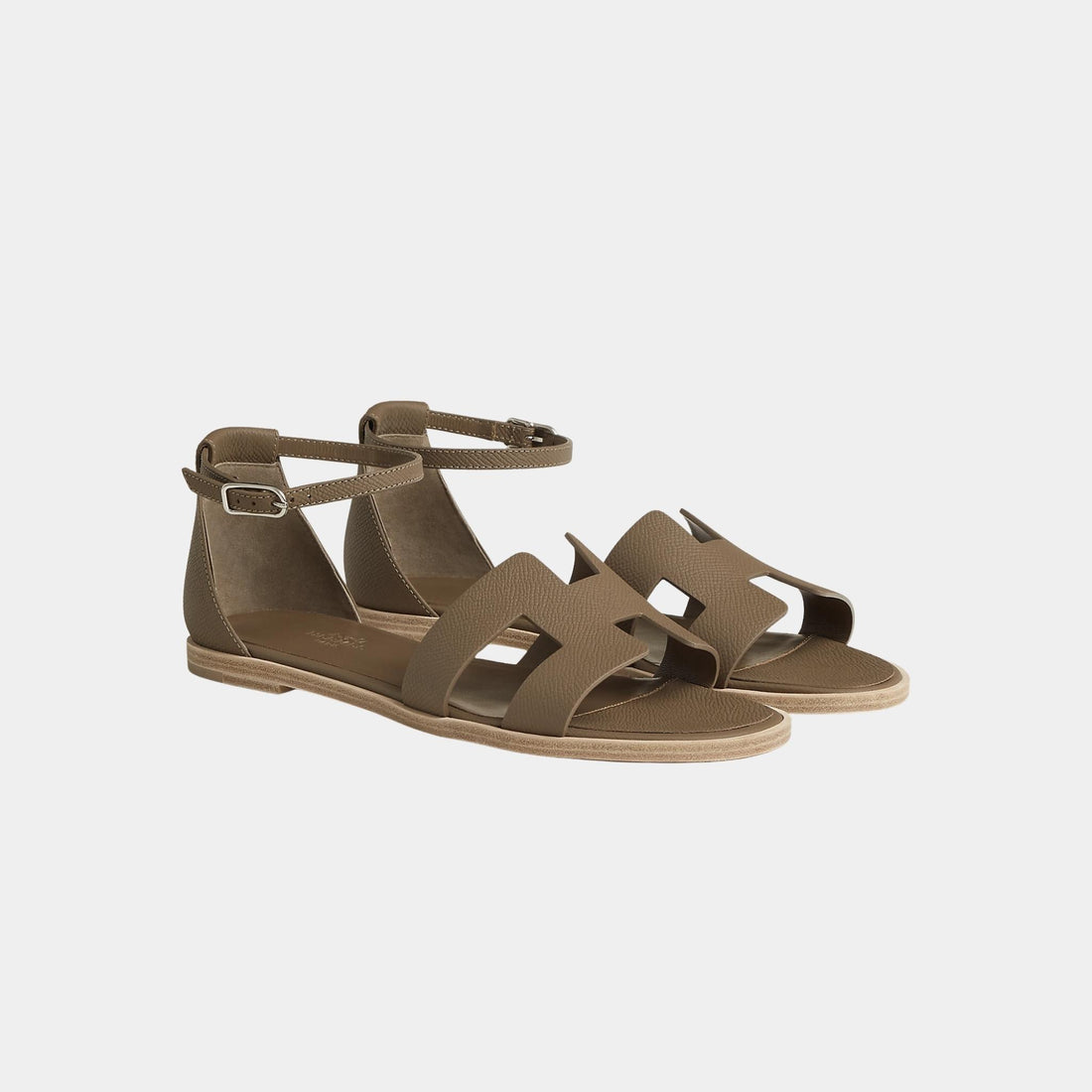Hermes Santorini Sandals Epsom Calfskin, Etoupe, Front