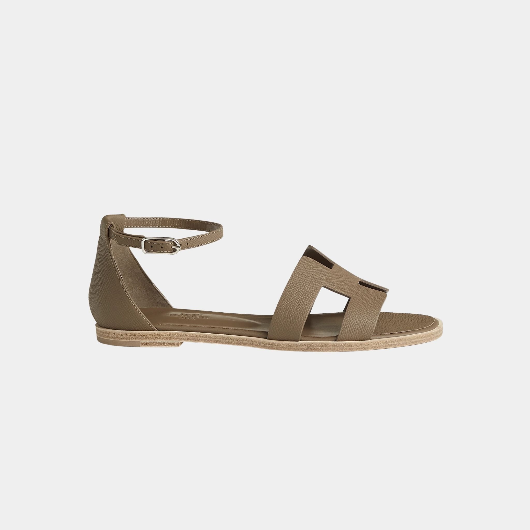 Hermes Santorini Sandals Epsom Calfskin, Etoupe, Side