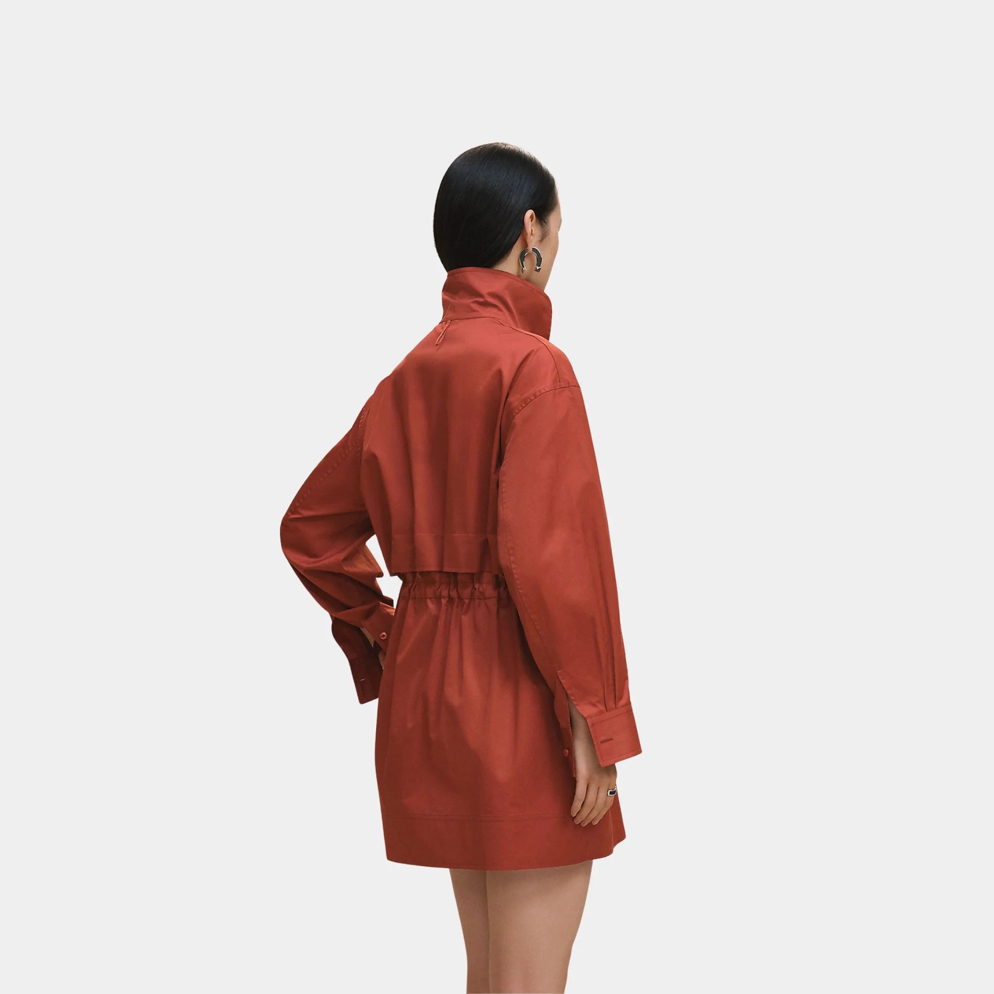 Hermes Short Polo Dress in Cotton Twill, Rouge Sepia, Back