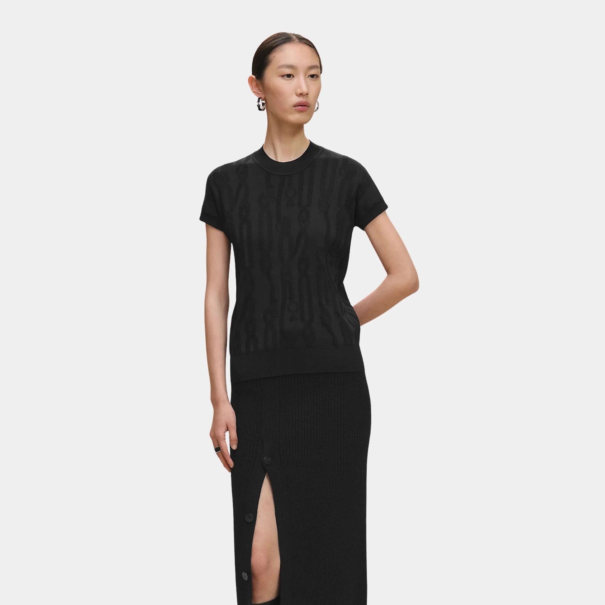 Hermes Short-sleeved Sweater with Palefroi Remix Motif, Noir, Front