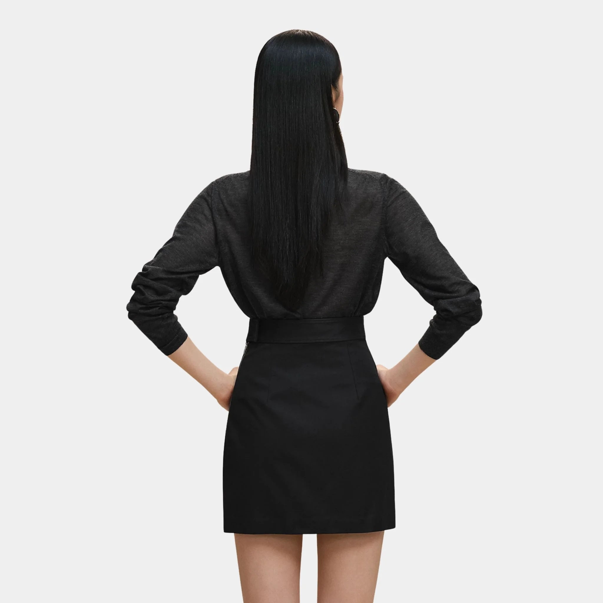 Hermes Skirt in Double Stretch Cotton Twill, Noir, Back