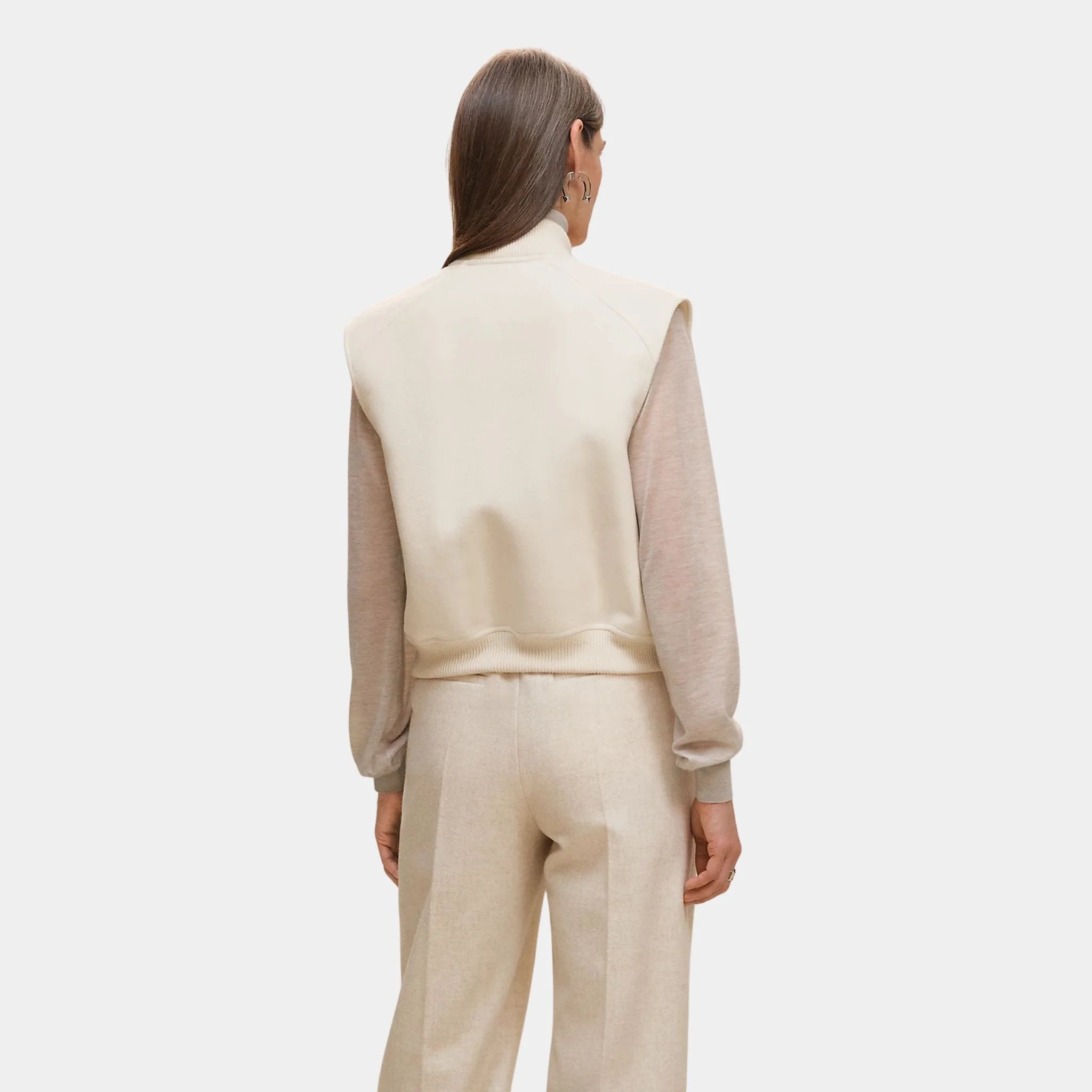 Hermes Sleeveless Short Bomber Jacket in Double-sided Cashmere, Blanc Naturel, Back