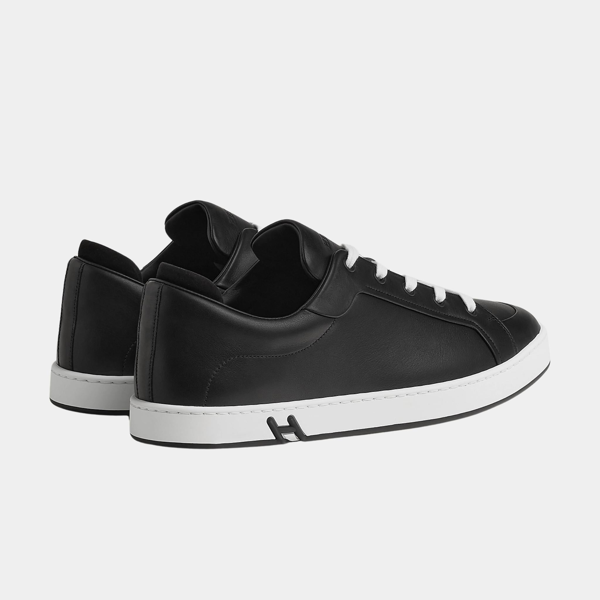 Hermes Sneakers Kid Calfskin and Suede Goatskin, Black, Back