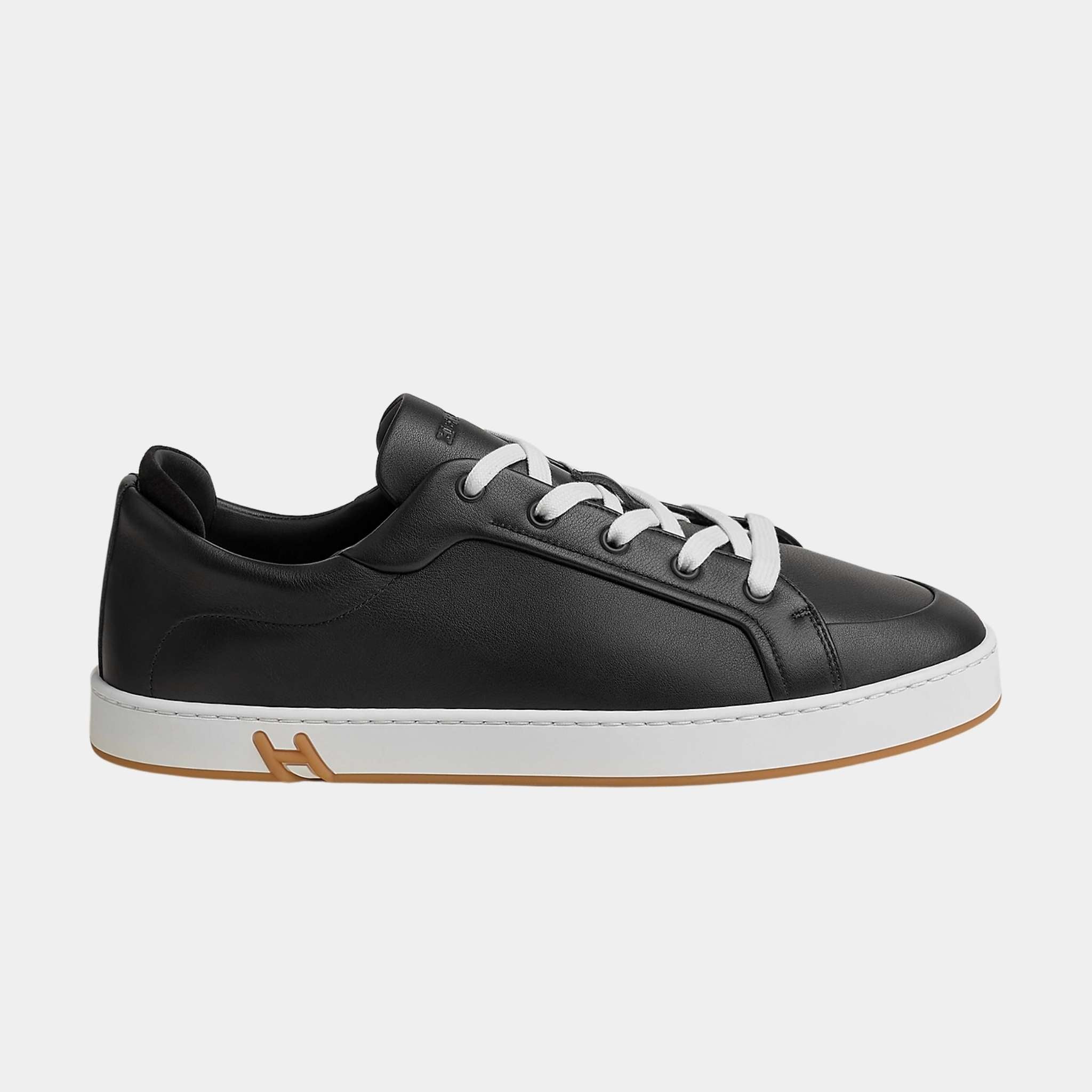 Hermes Sneakers Kid Calfskin and Suede Goatskin, Black Honey, Side