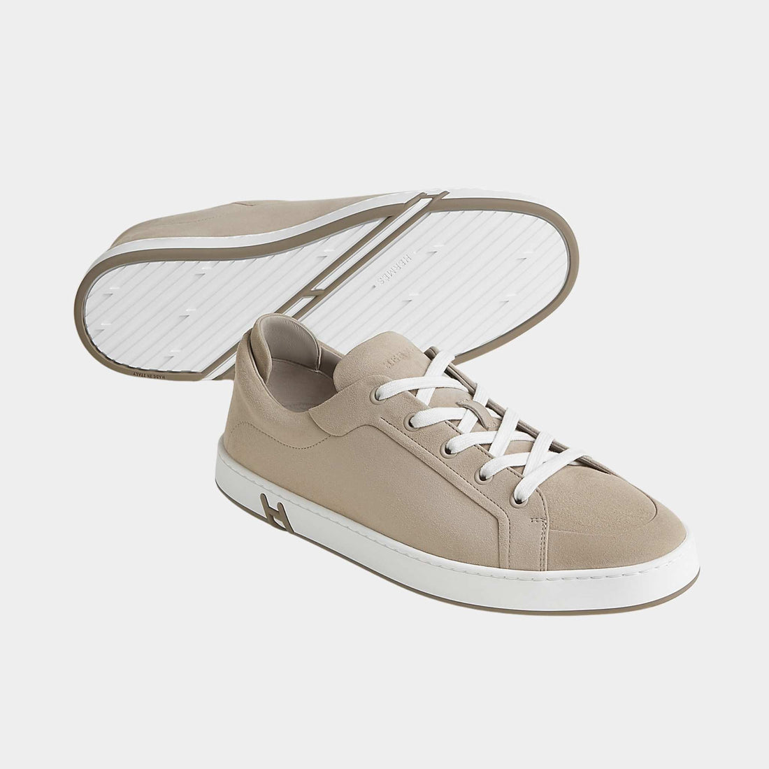 Hermes Sneakers Kid Suede Goatskin, Beige Galet, Front