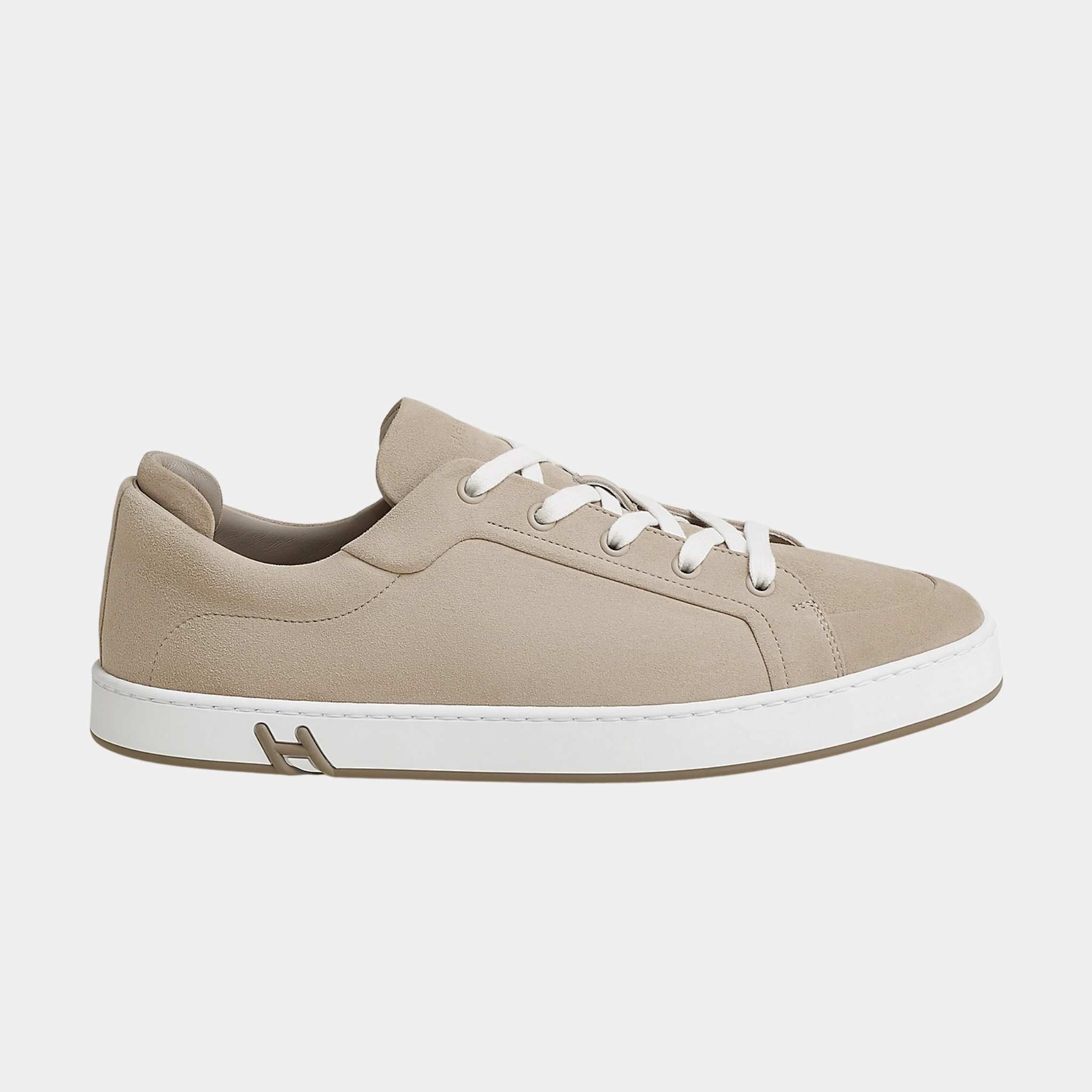 Hermes Sneakers Kid Suede Goatskin, Beige Galet, Side