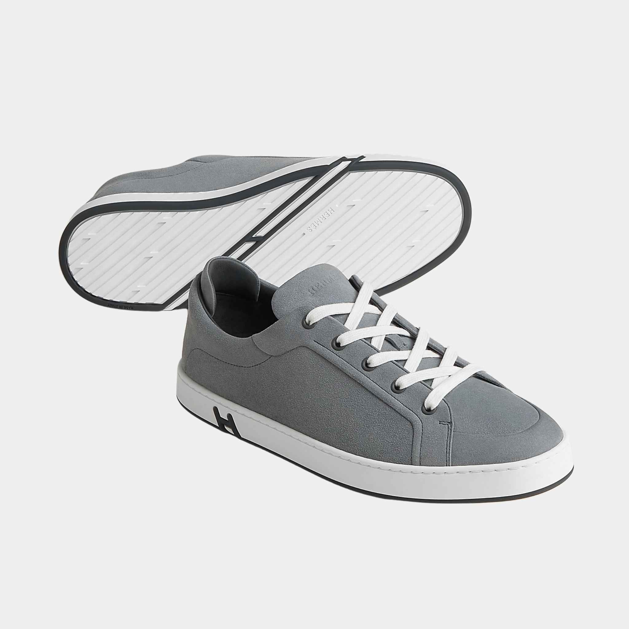 Hermes Sneakers Kid Suede Goatskin, Gris Orage, Front