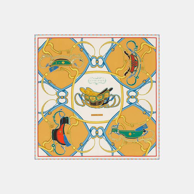 Hermes Springs Remix Scarf 45, Beige, Front