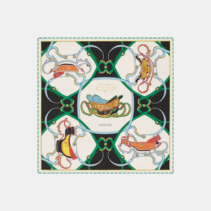 Hermes Springs Remix Scarf 45, Green, Front