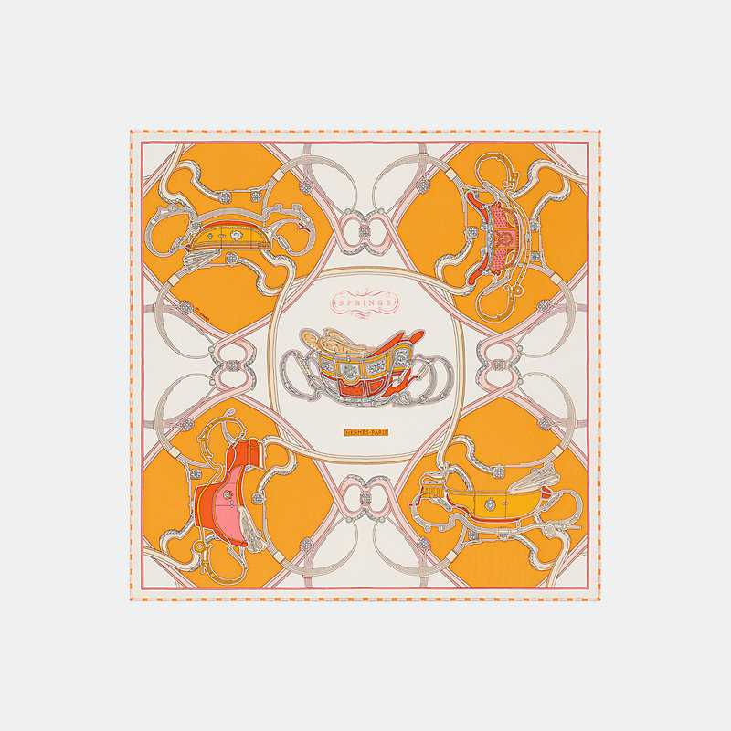 Hermes Springs Remix Scarf 45, Orange, Front