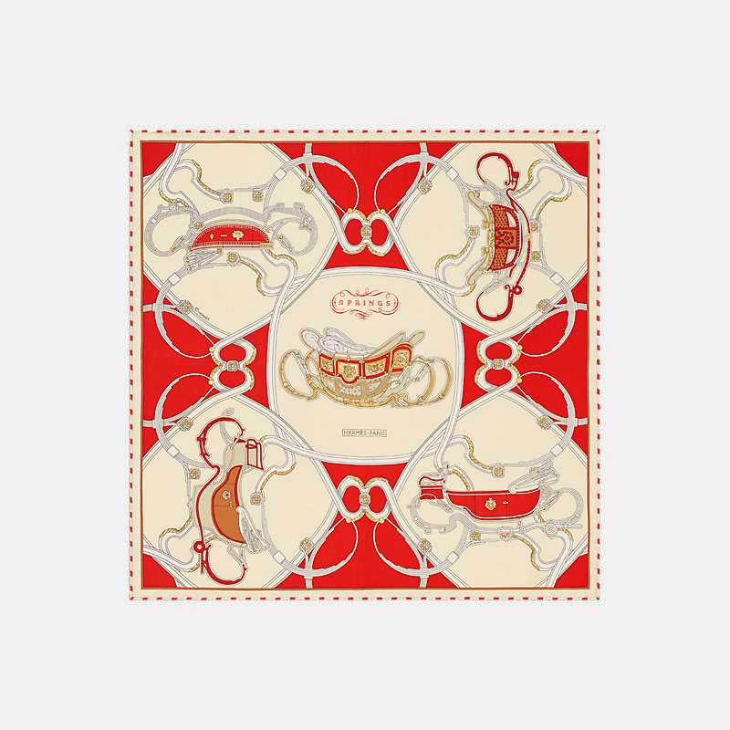 Hermes Springs Remix Scarf 45, Red, Front