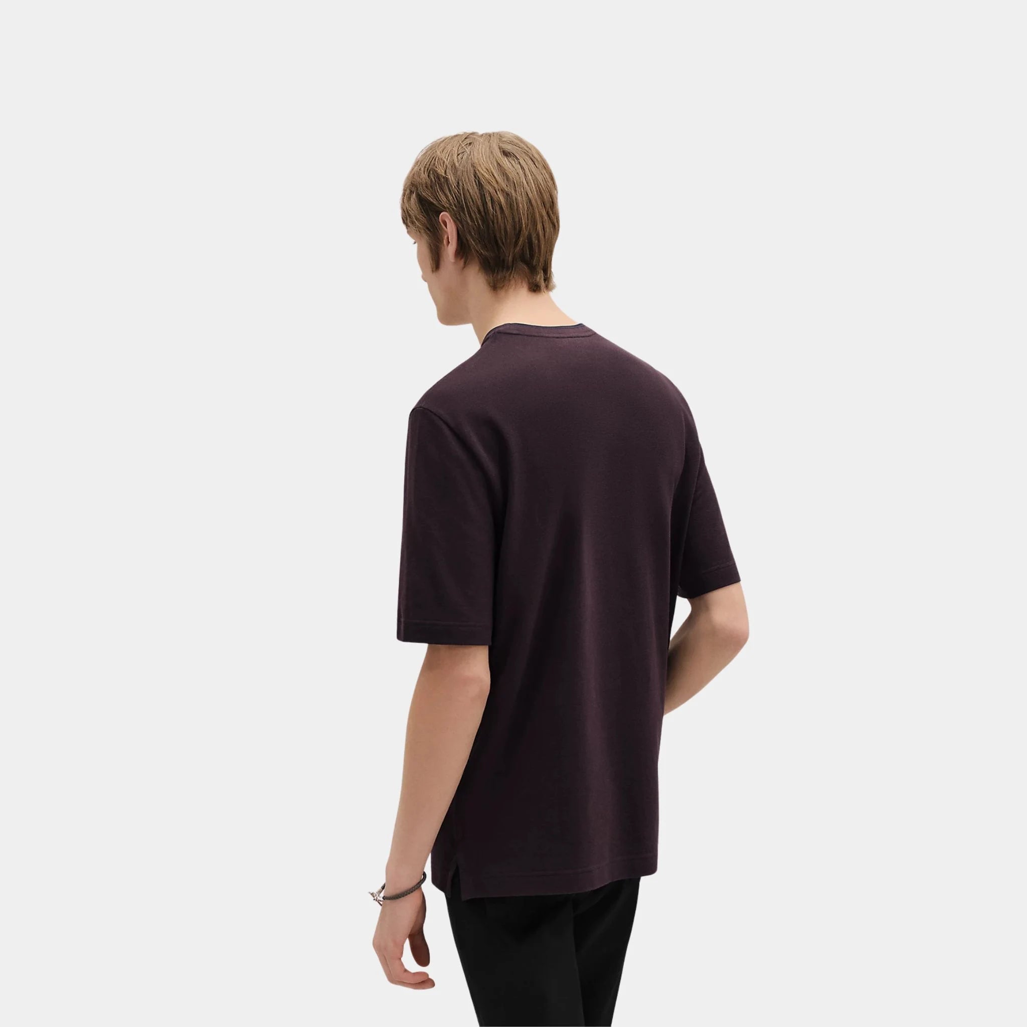 Hermes Piqures Sellier Crewneck T-shirt in Cotton, Prunoir, Back