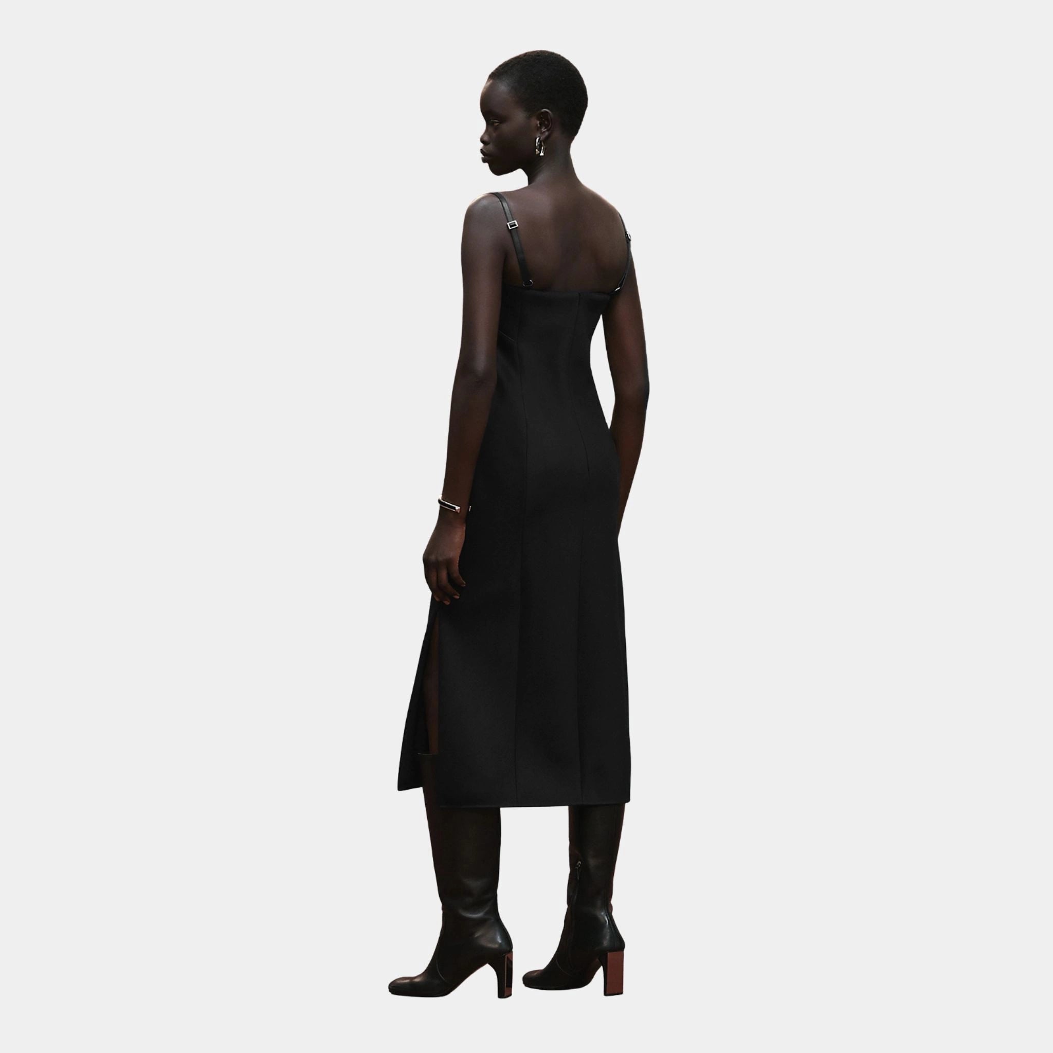 Hermes Strapless Dress in Wool and Silk Crepe, Noir, Back