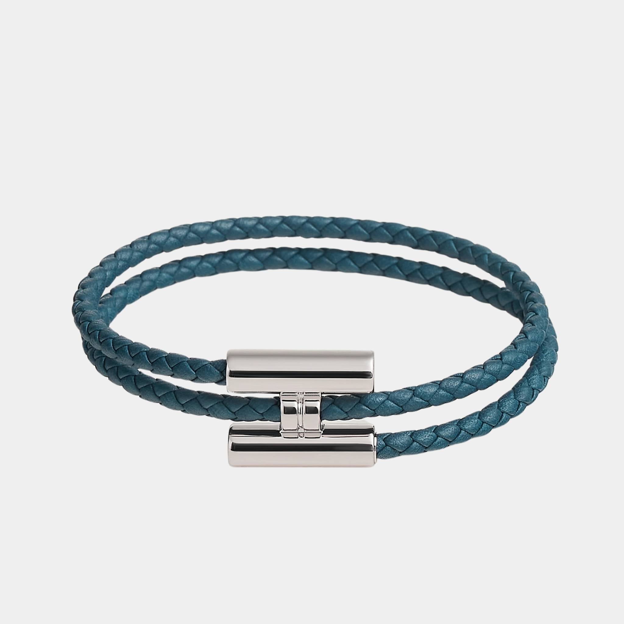 Hermes Tournis Tresse Bracelet Palladium Plated, Bleu Jean