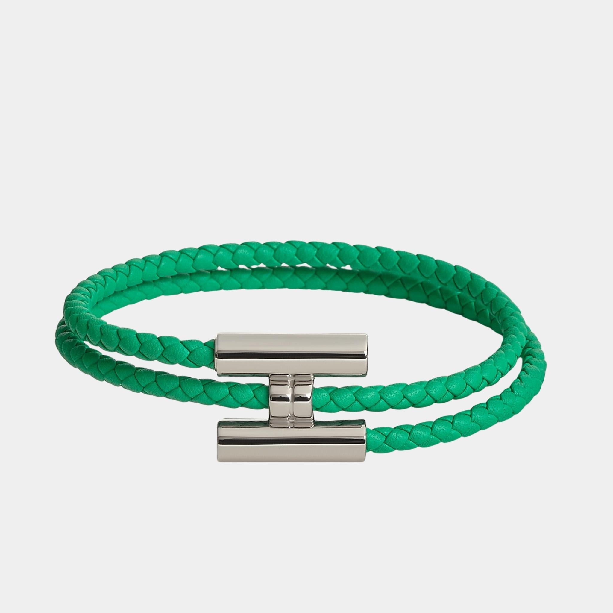 Hermes Tournis Tresse Bracelet Palladium Plated, Menthe