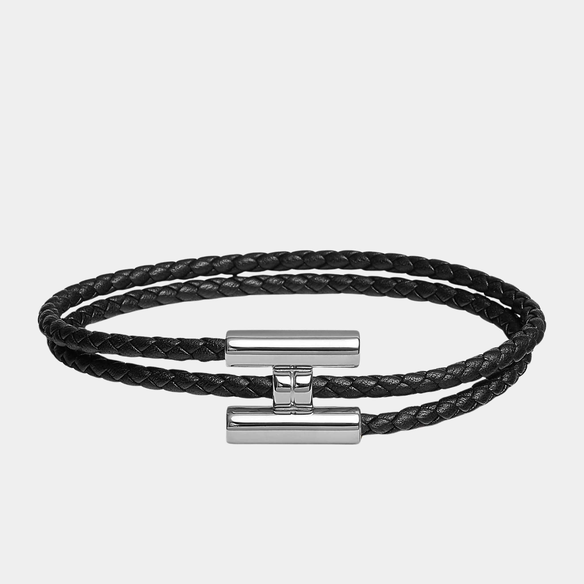 Hermes Tournis Tresse Bracelet Palladium Plated, Noir